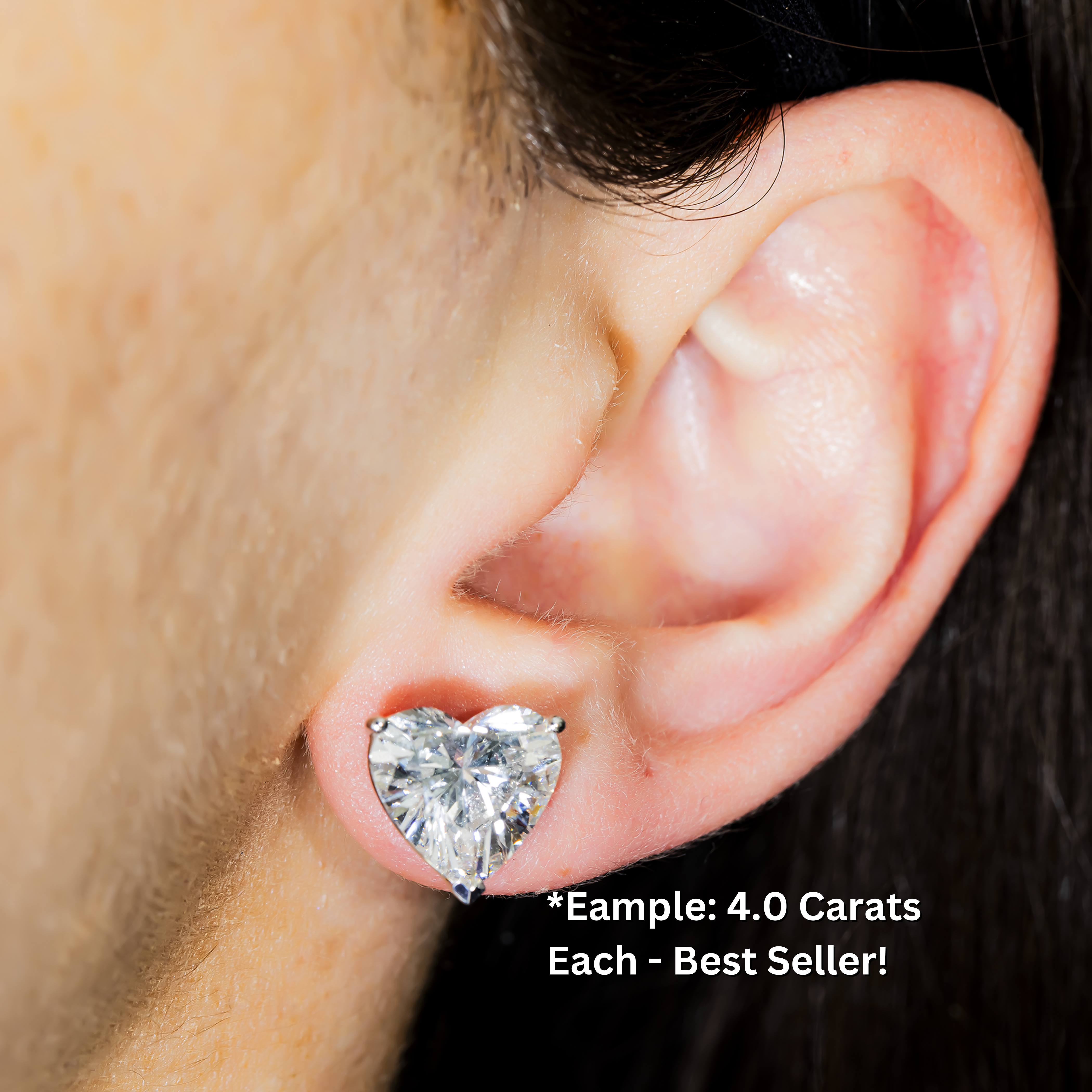 Choose Your Size - 14K White Gold IGI Heart Diamond Stud Earrings (2.0ct-6.0ct total)