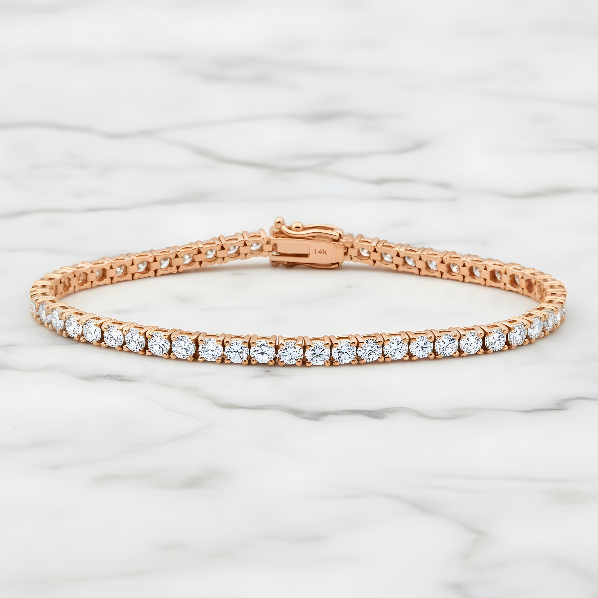 14K White Gold Round Diamond Tennis Bracelet 6.44ct