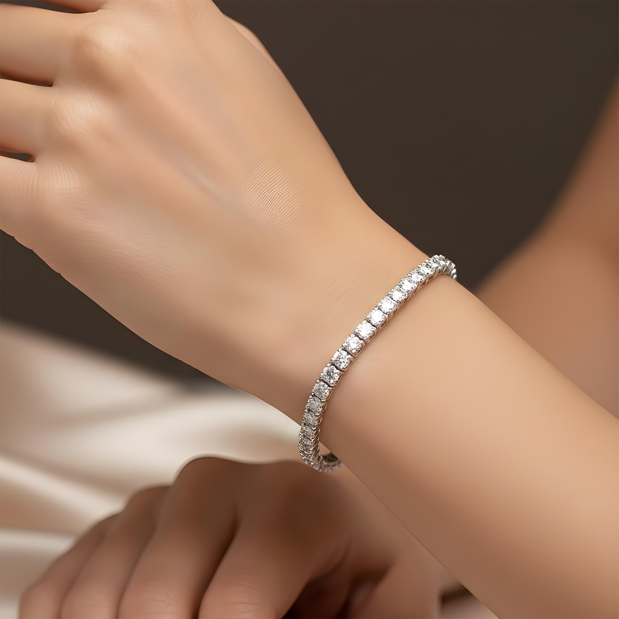 14K White Gold Round Diamond Tennis Bracelet 6.44ct