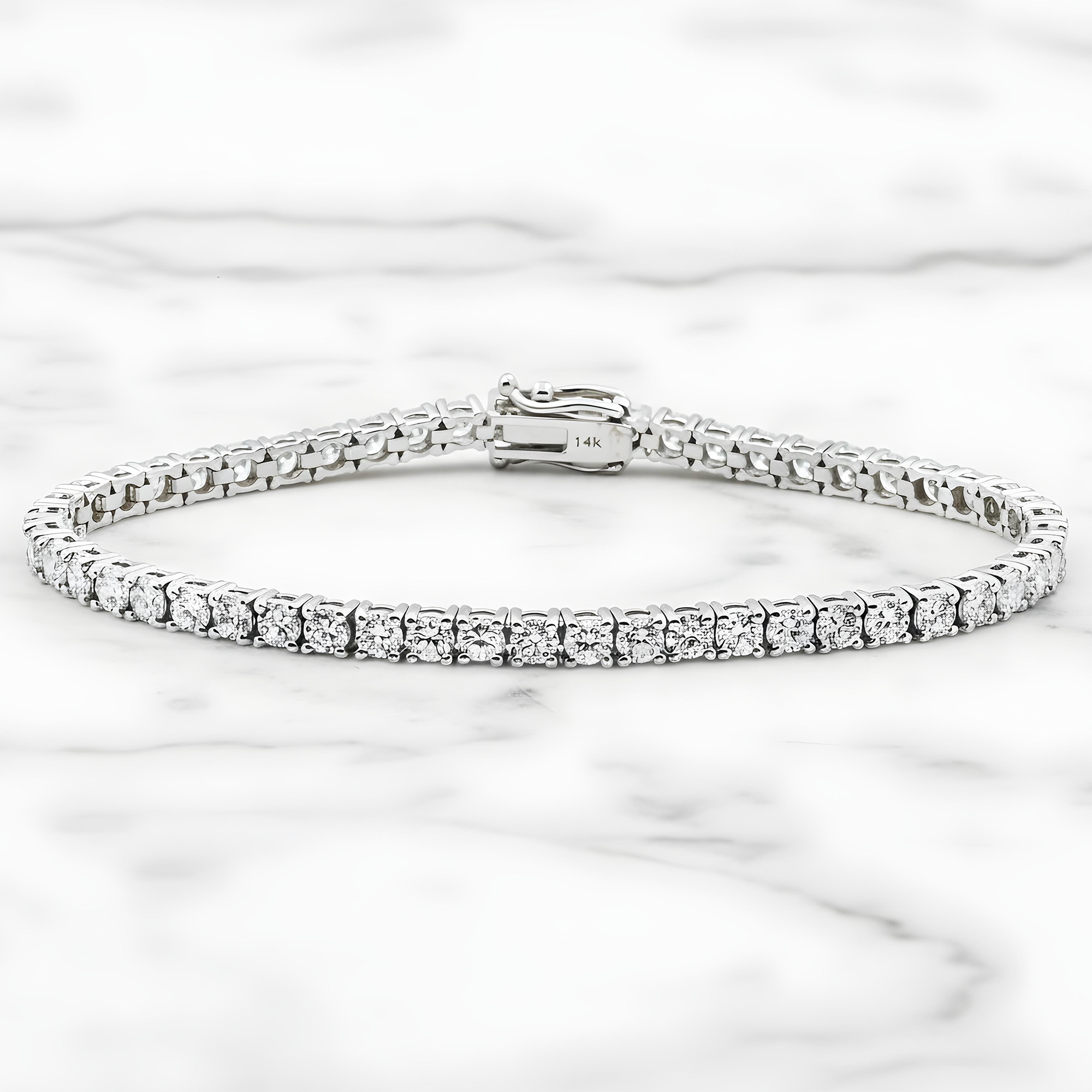 14K White Gold Round Diamond Tennis Bracelet 6.44ct