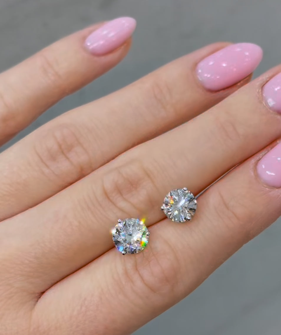 Black Friday Deal - 14K White Gold Solitaire Round Diamond Stud Earrings 4.0ctw