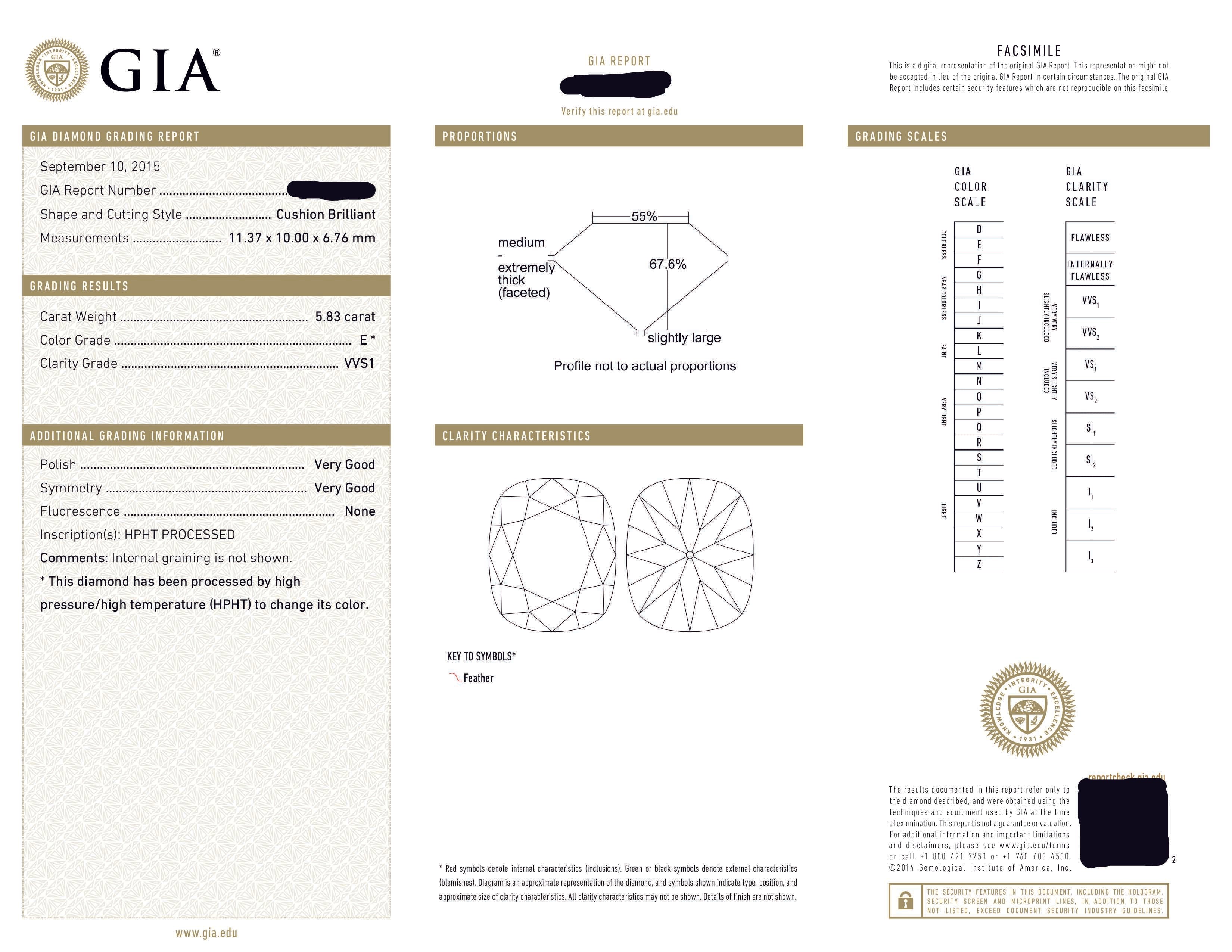 Gia 18K White Gold 5.83Ct Cushion Cut Triple Diamond Engagement Ring 7.33Ctw Bridal