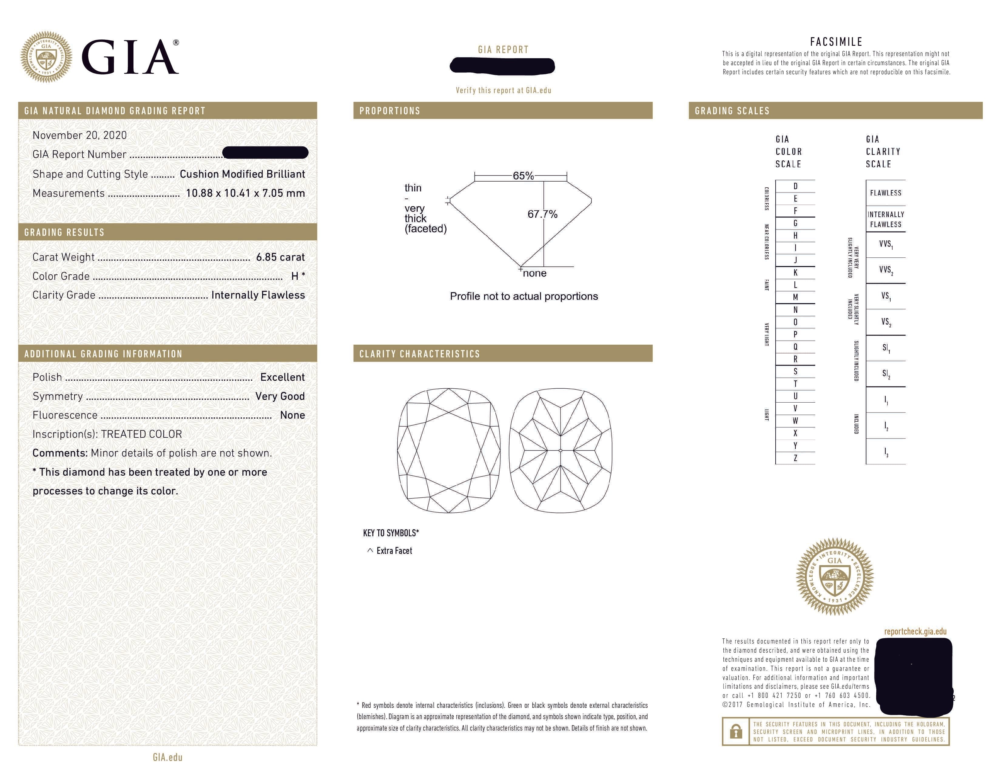 Gia Platinum 6.85Ct Cushion Cut Diamond Engagement Ring 7.43Ctw Bridal