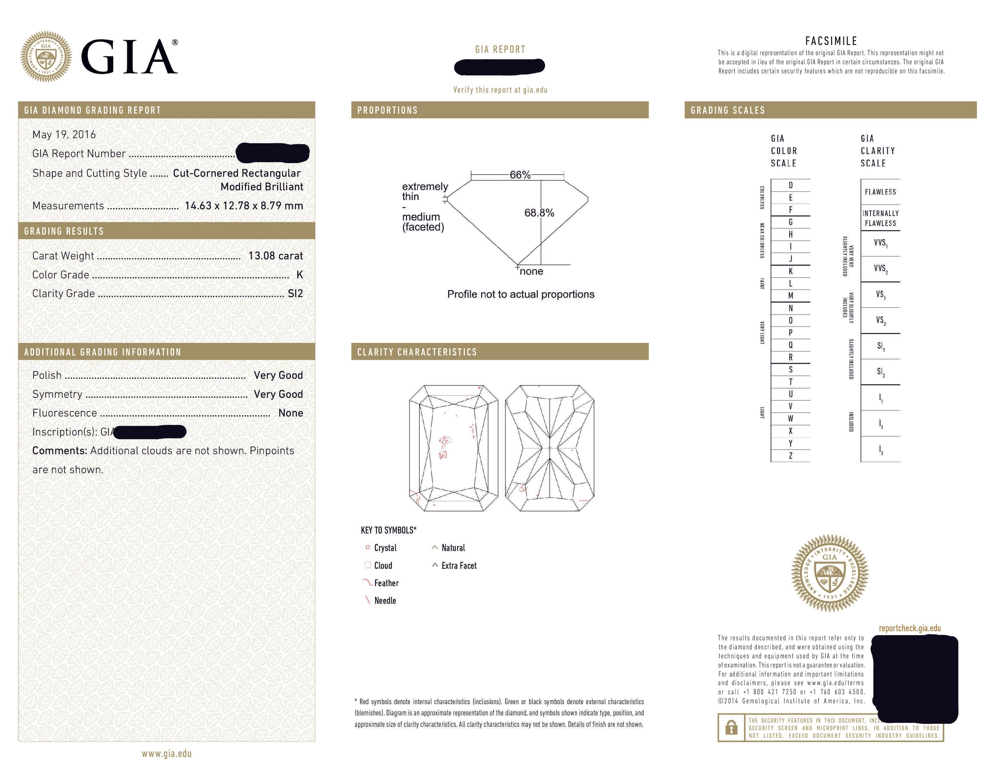 Gia Platinum 13.08Ct Radiant Cut Diamond Engagement Ring 14.46Ctw Bridal