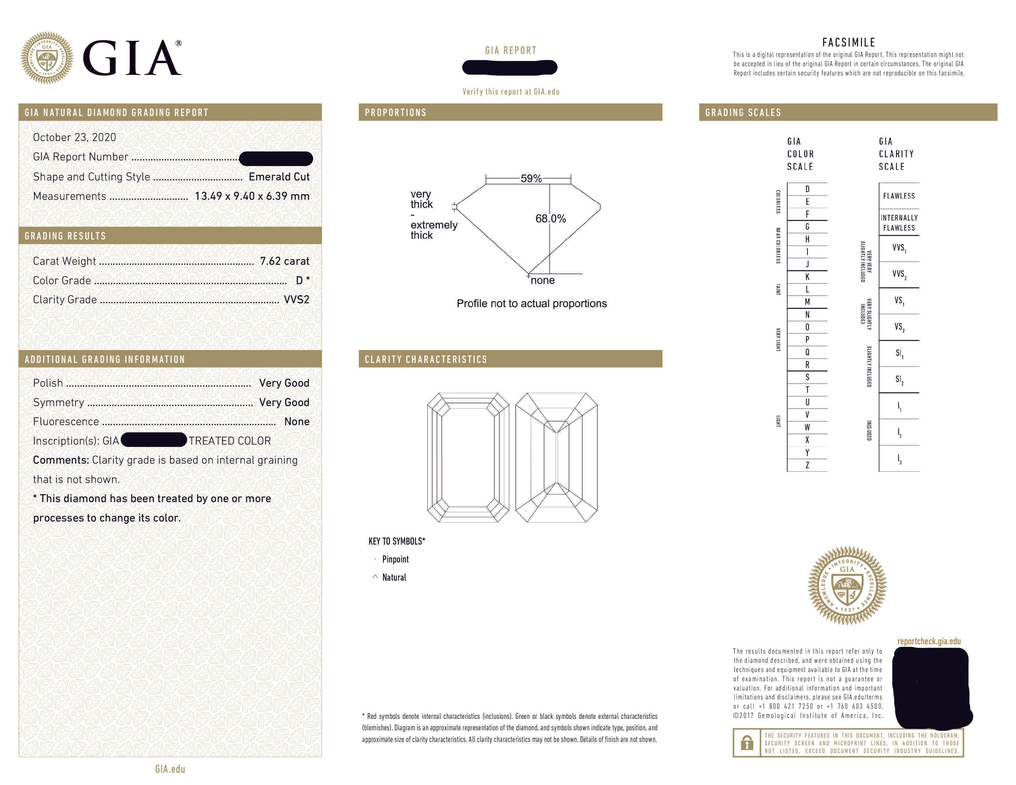 Gia Platinum 7.62Ct Emerald Cut Triple Diamond Engagement Ring 8.82Ctw Bridal