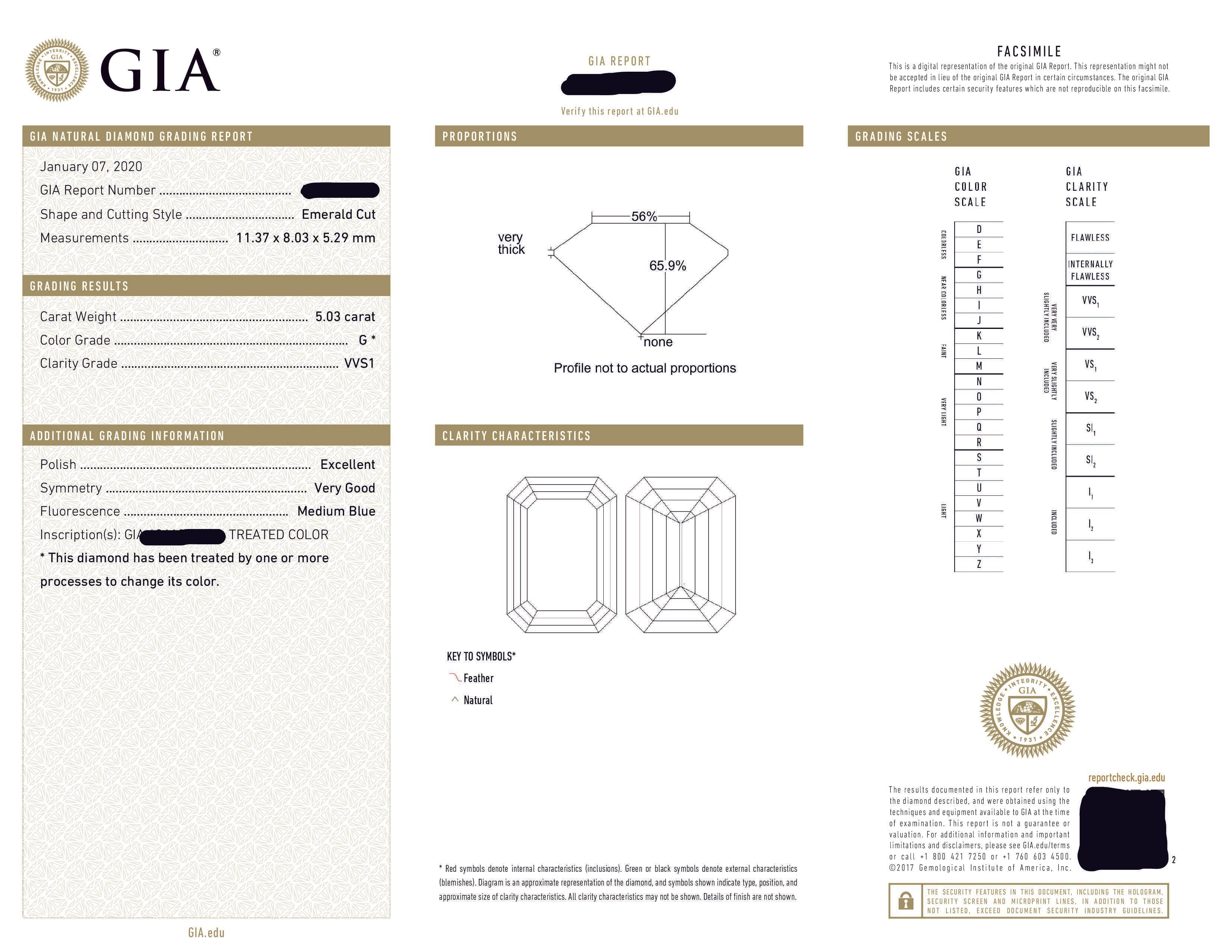 Gia 18K White Gold 5.0Ct Emerald Cut Diamond Engagement Ring 8.03Ctw Bridal