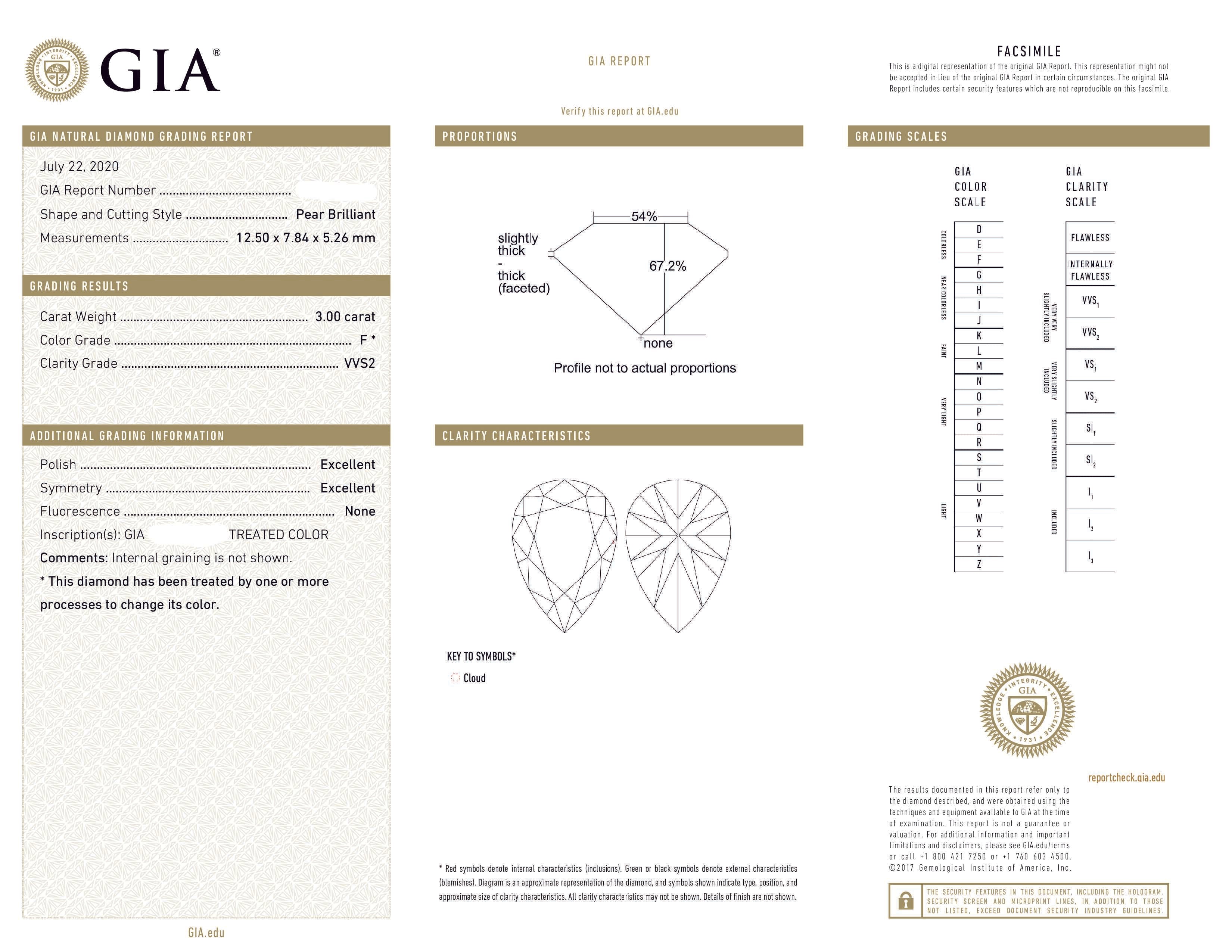 GIA 18K White Gold 3.0ct Pear Cut Diamond Engagement Ring 4.05ctw