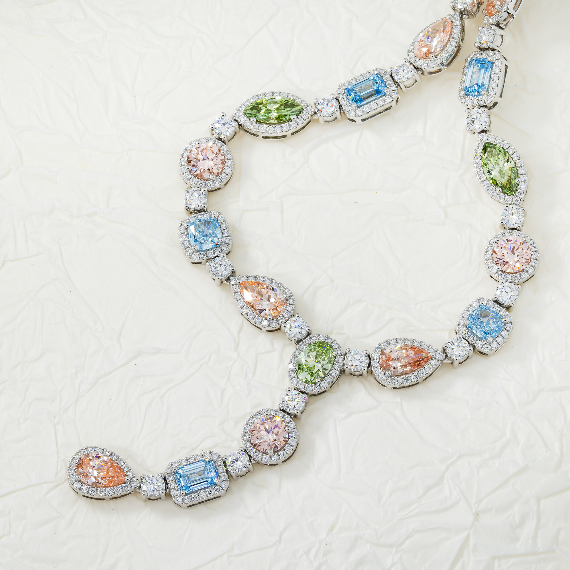 18K White Gold Multi Cut Fancy Color Diamond Drop Necklace 22.94Ct (Matching Set) Necklace