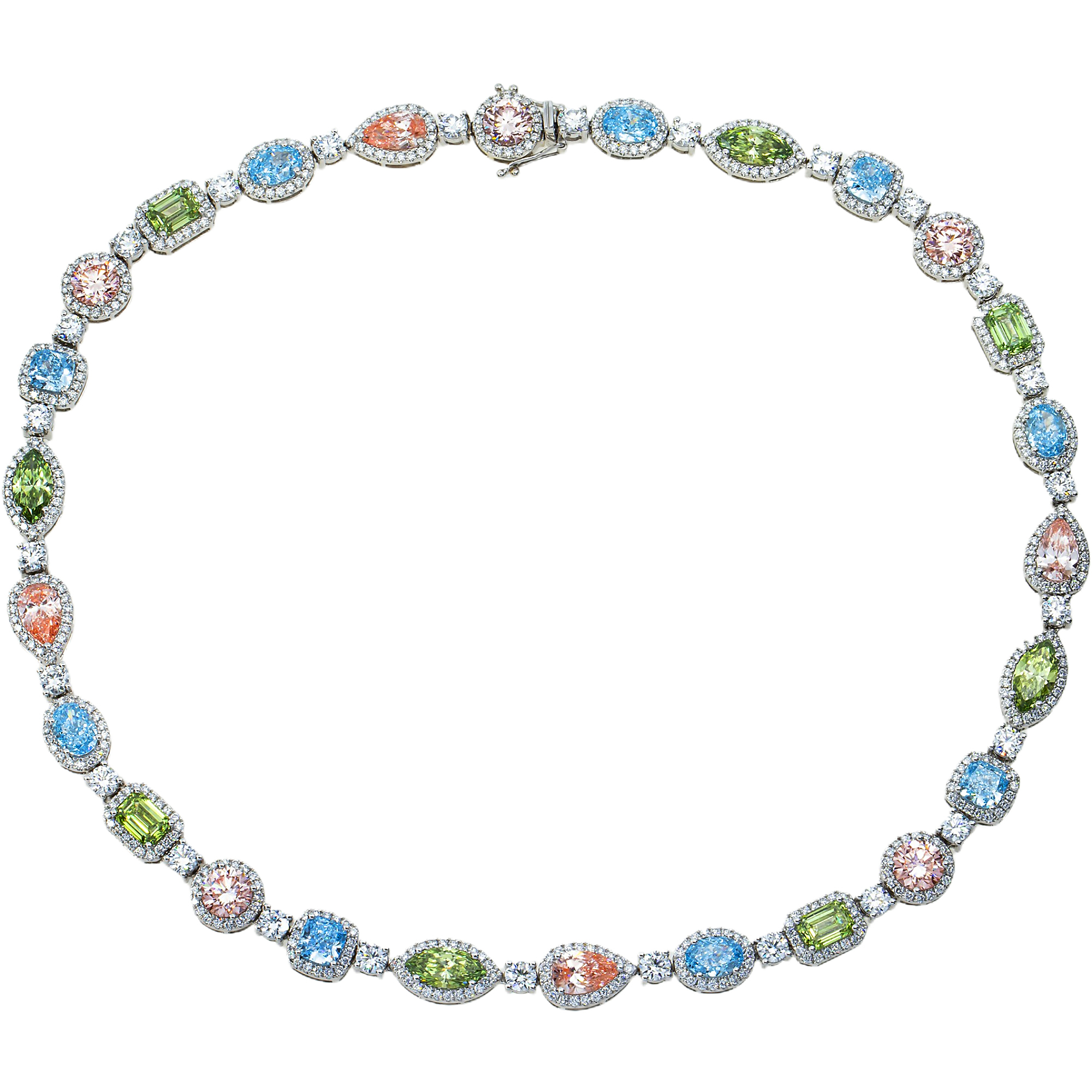 18K White Gold Multi Cut & Fancy Color Diamond Necklace 36.81Ct (Matching Set) Jewelry