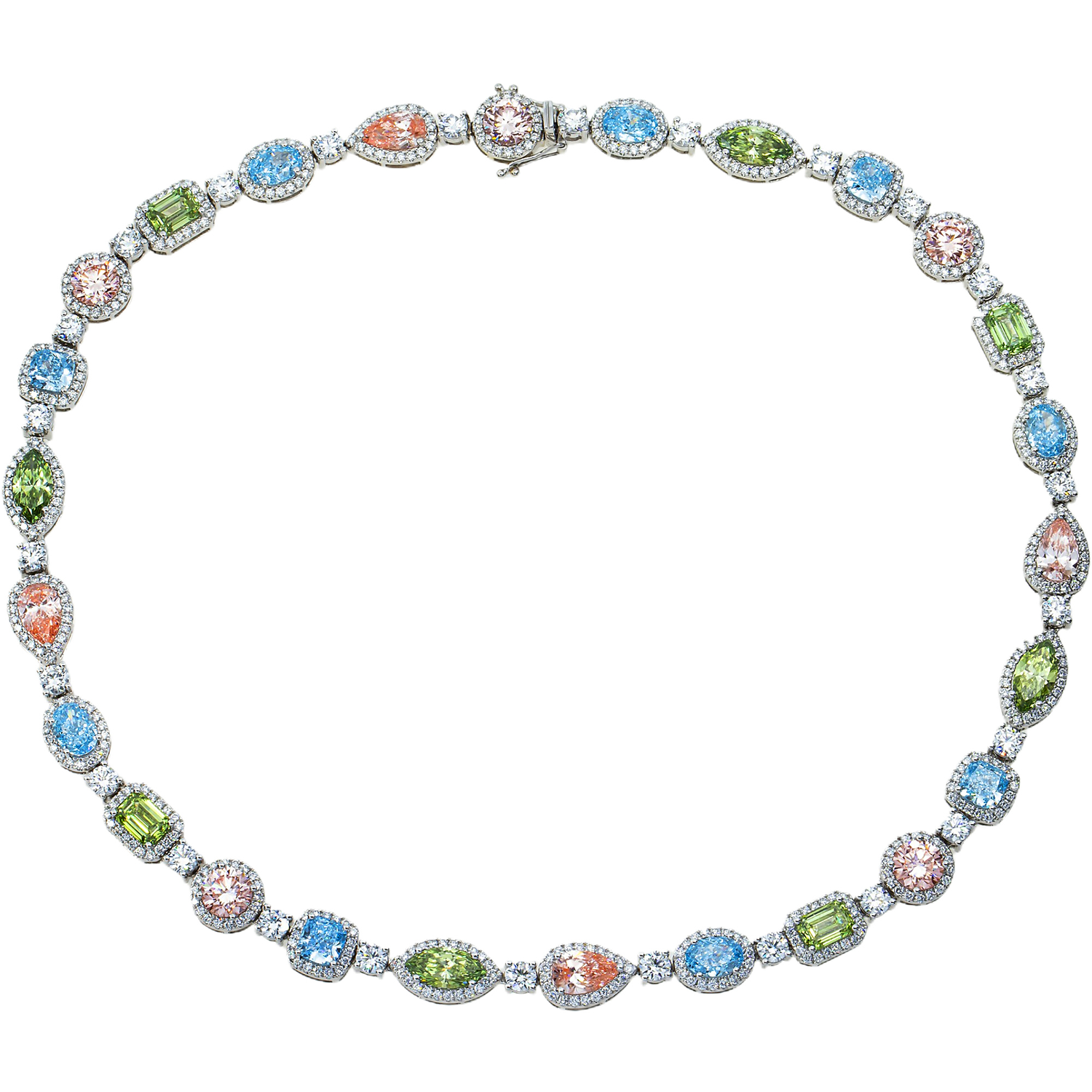 18K White Gold Multi Cut & Fancy Color Diamond Necklace 36.81Ct (Matching Set) Jewelry