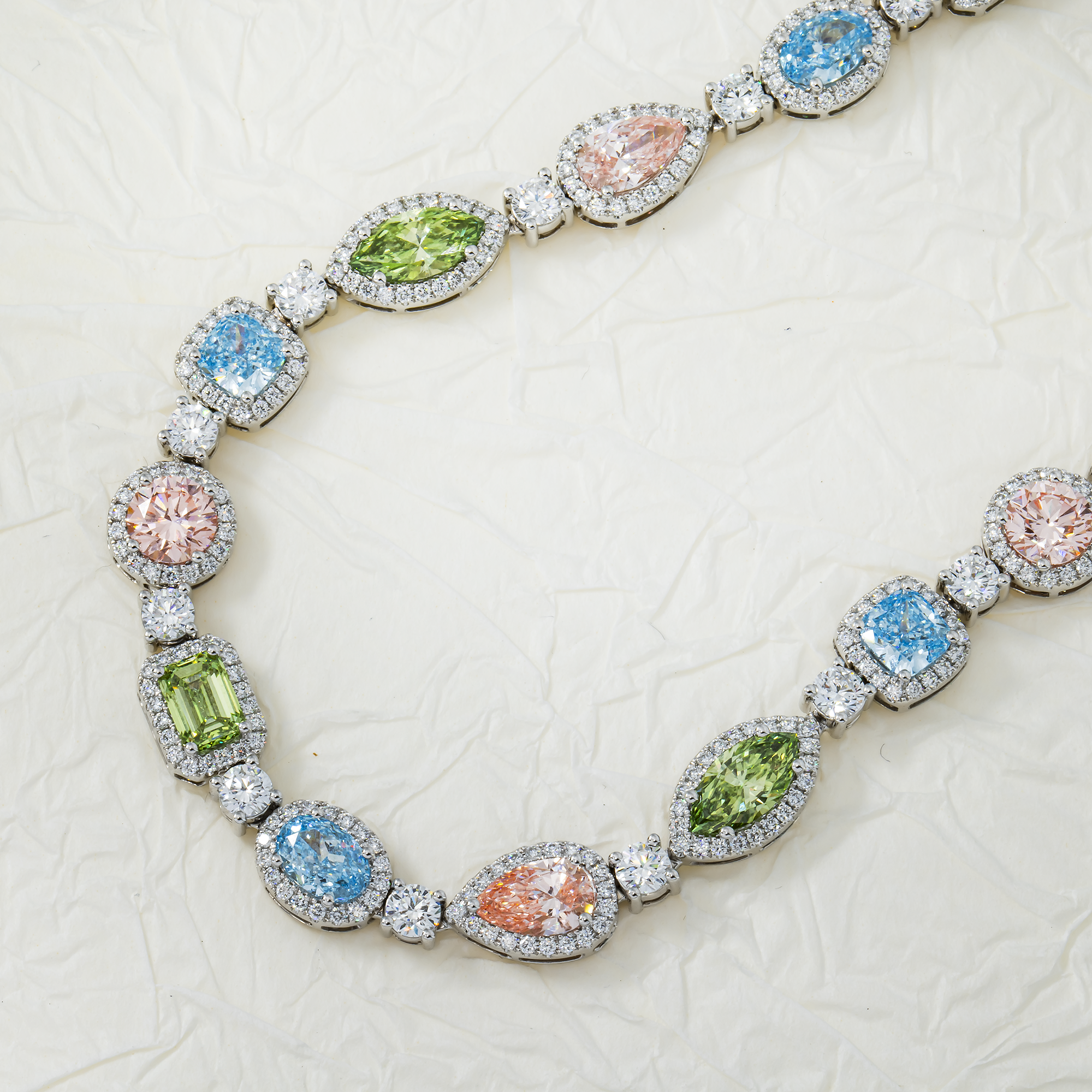 Acquire 18K White Gold Multi Cut Fancy Color Diamond Necklace