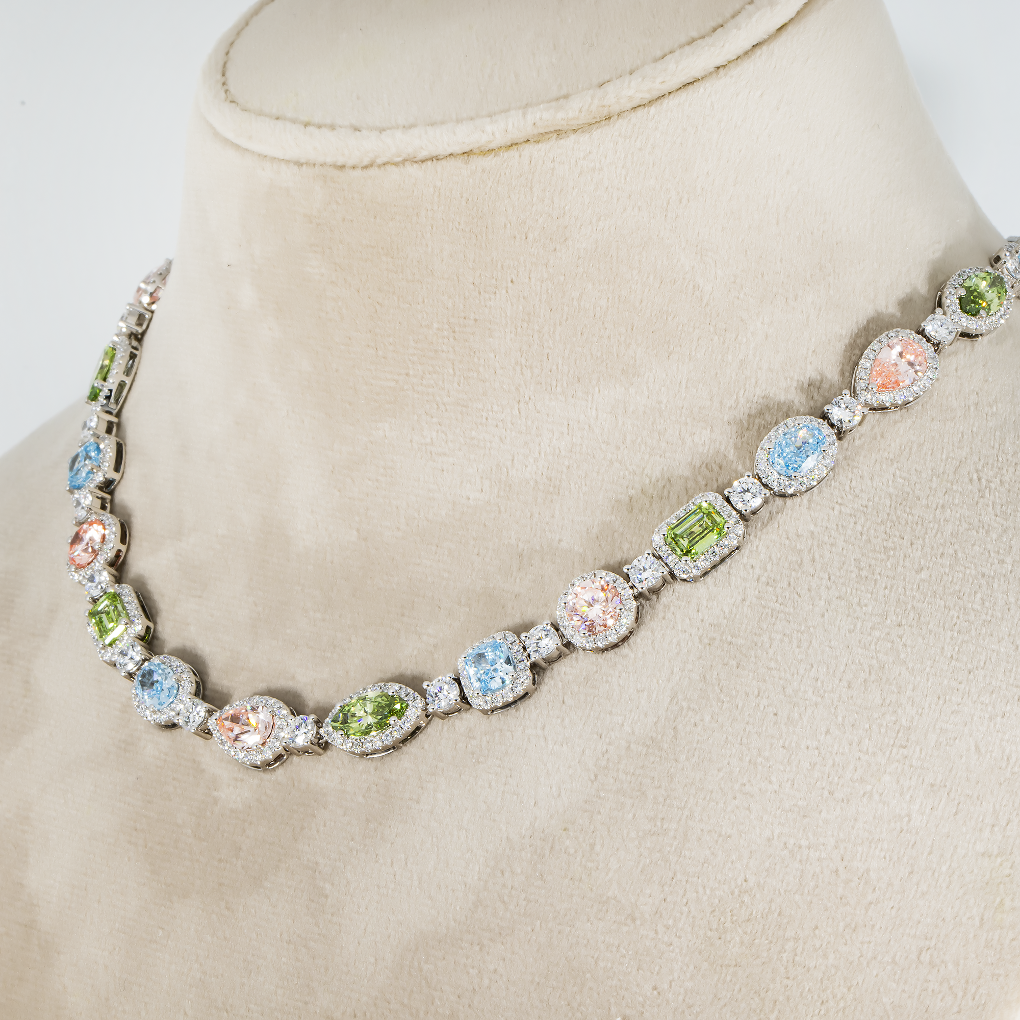 18K White Gold Multi Cut & Fancy Color Diamond Necklace 36.81Ct (Matching Set) Jewelry
