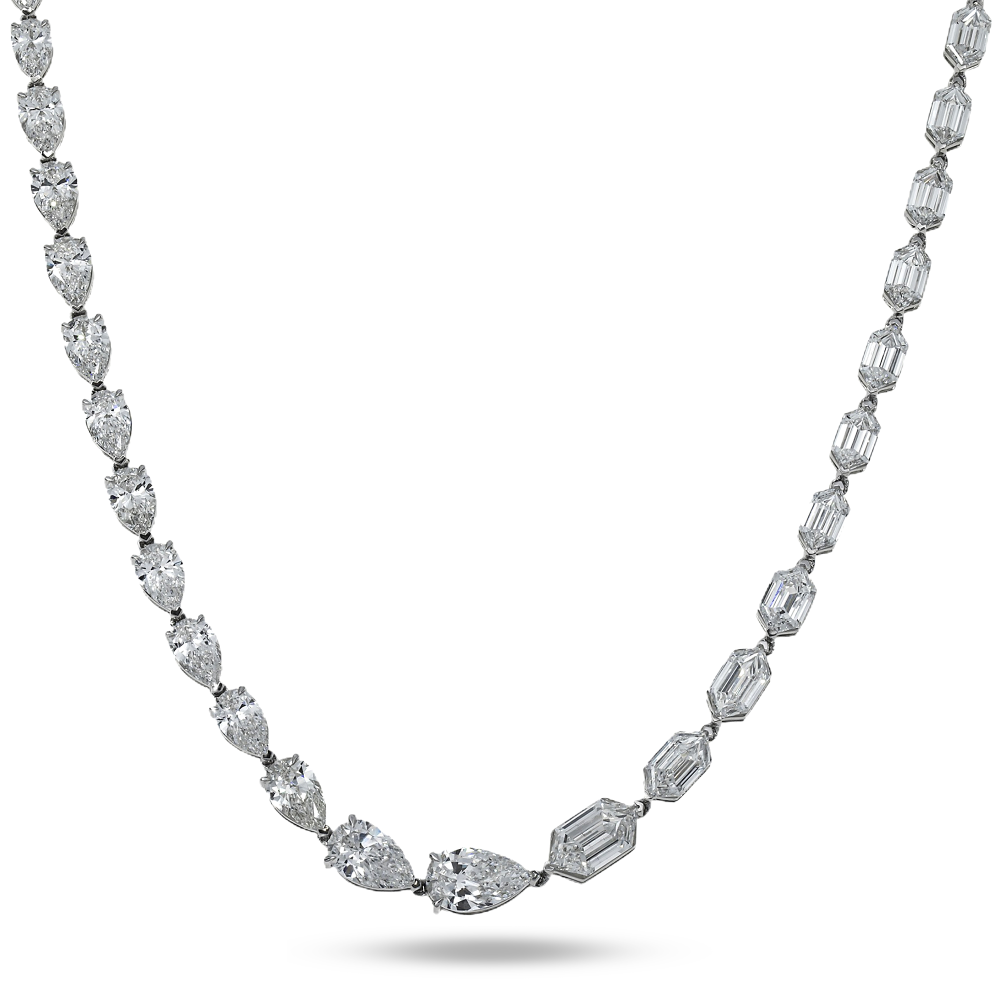 14K White Gold Step Cut Hexagon & Pear Diamond Chain 33.26Ct Necklace