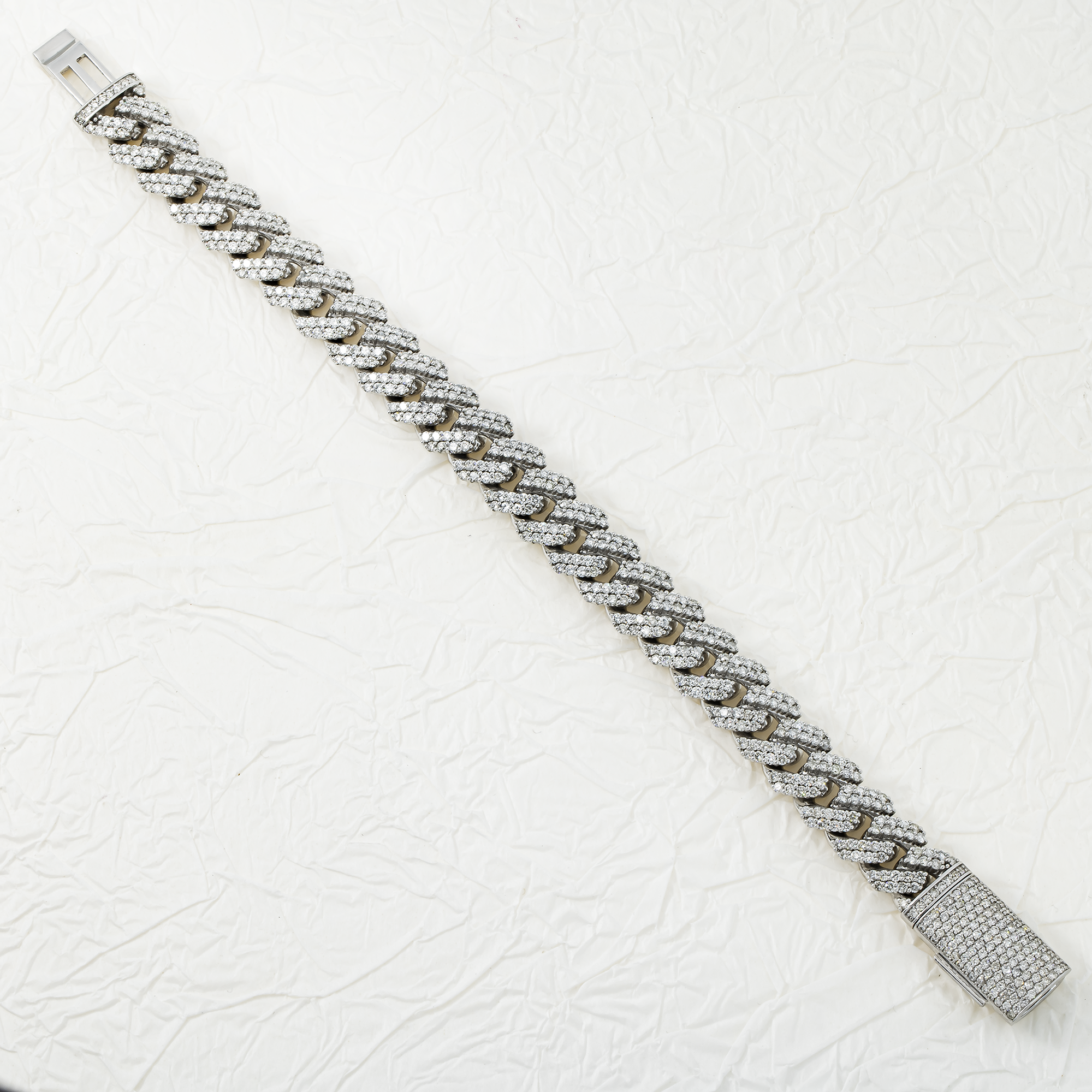 14K White Gold 12.5Mm Round Diamond Cuban Link Bracelet 11.0Ct Bracelets