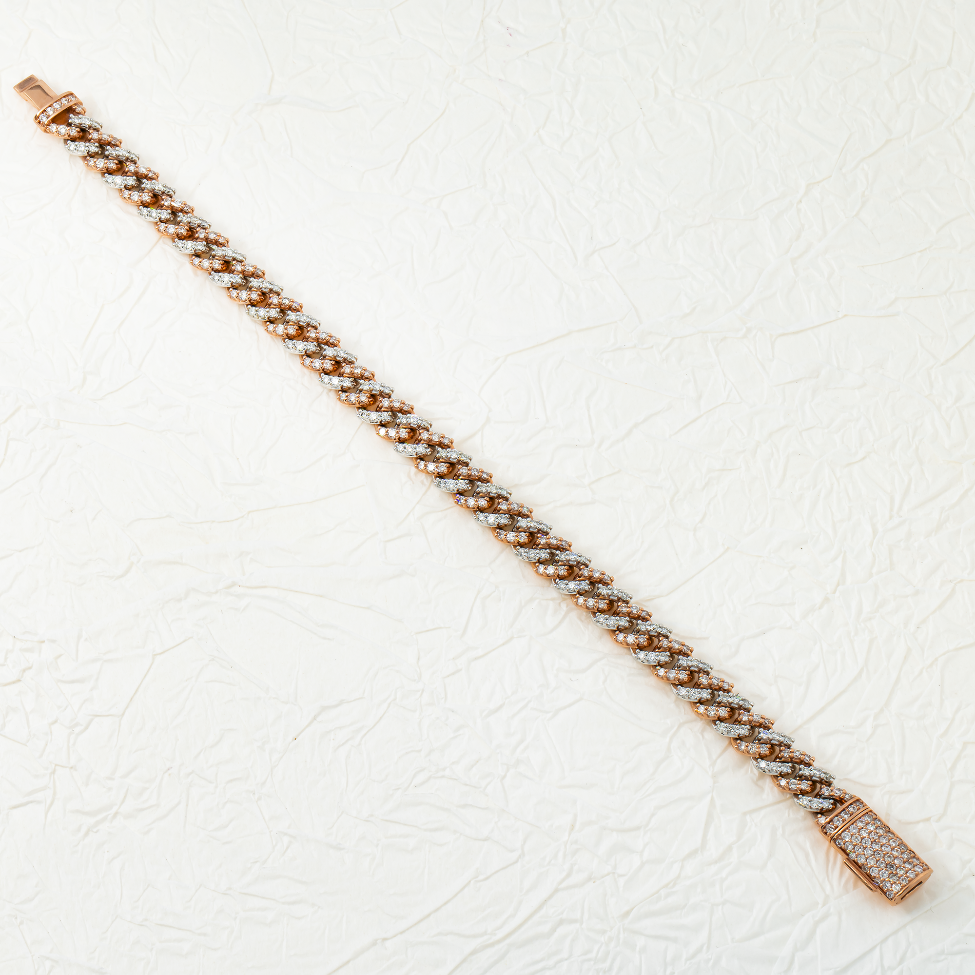 14K Two Tone 8Mm Round Diamond Cuban Link Bracelet 5.28Ct Bracelets