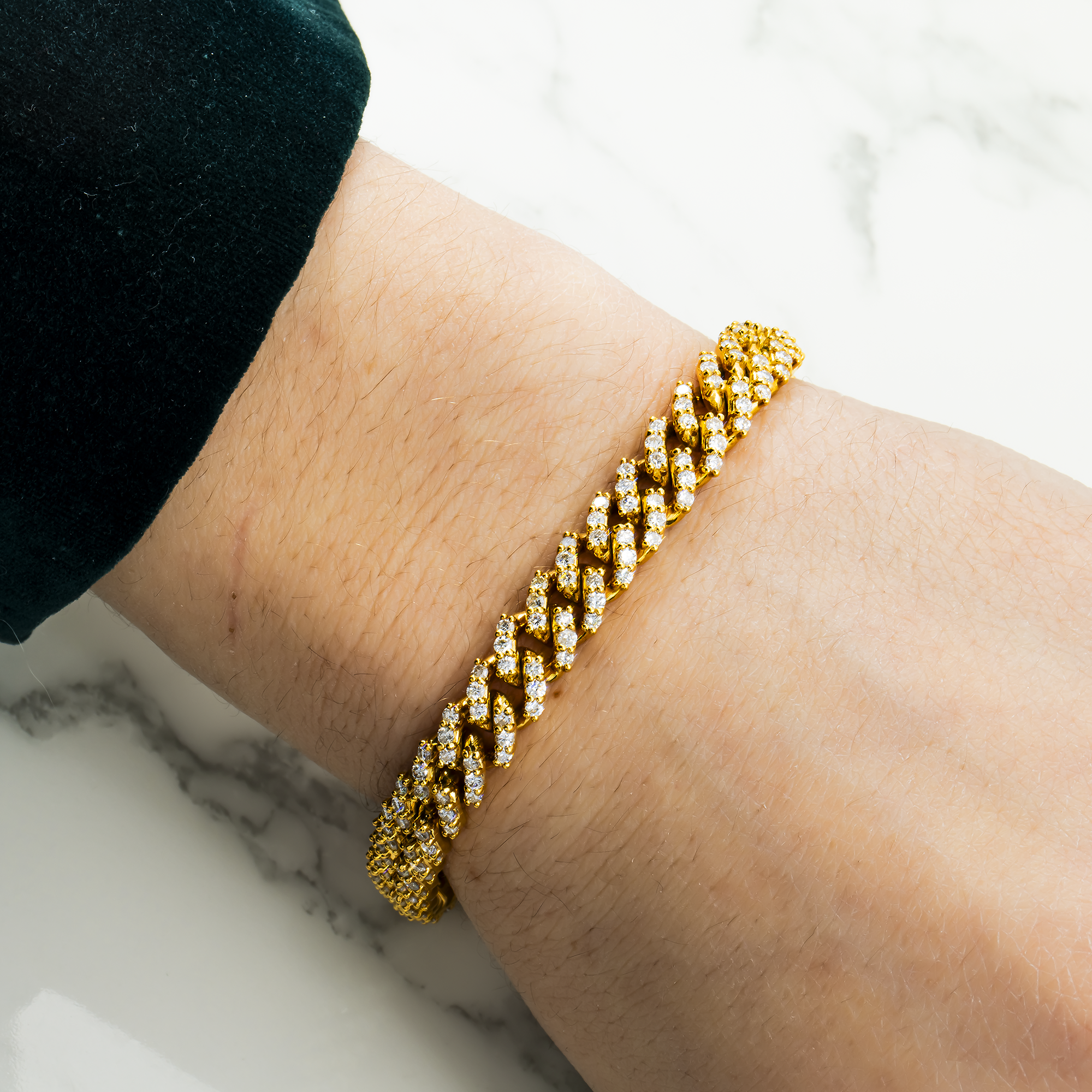 14K Yellow Gold 8Mm Round Diamond Cuban Link Bracelet 5.58Ct Bracelets