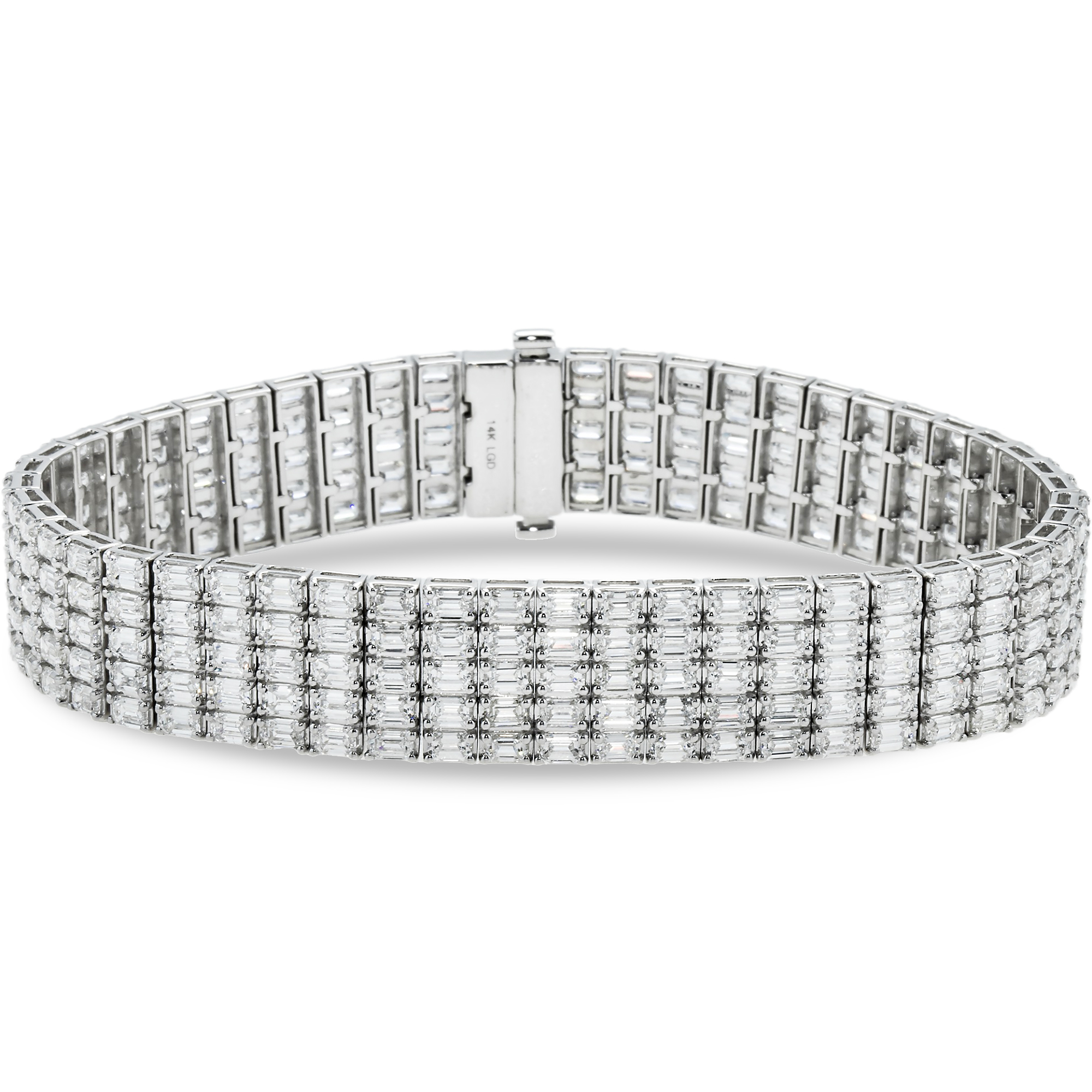 14K White Gold Five Row Emerald Cut Diamond Bracelets