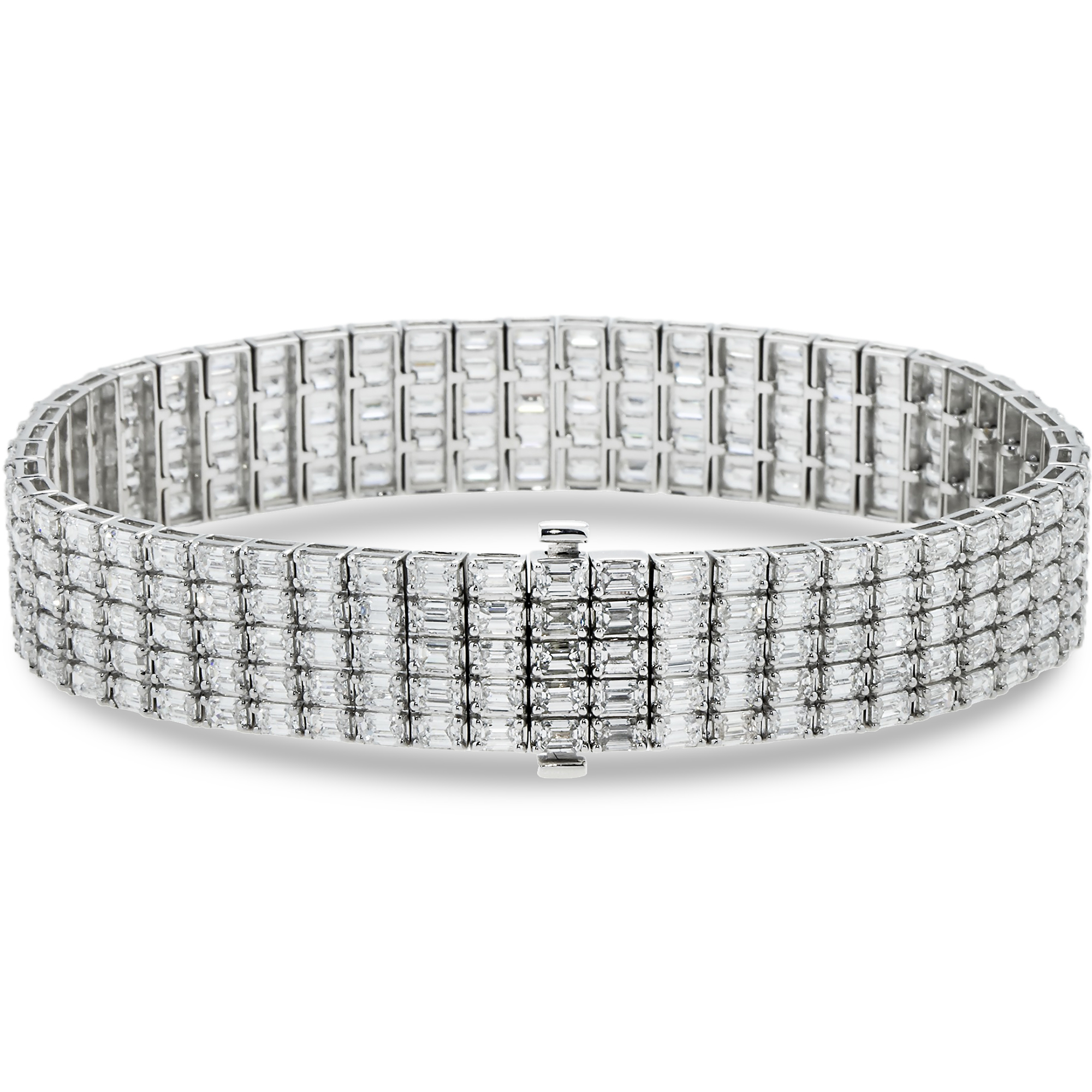 14K White Gold Five Row Emerald Cut Diamond Bracelets
