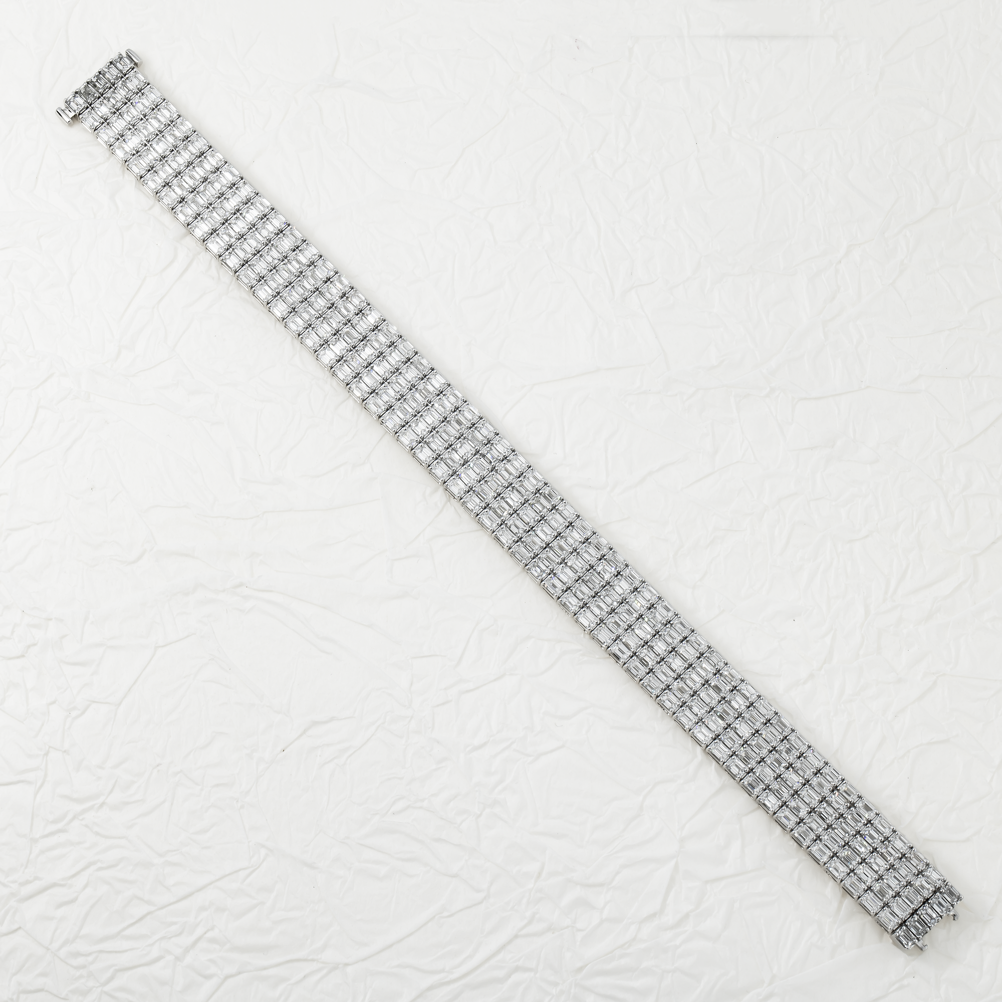 14K White Gold Five Row Emerald Cut Diamond Bracelets