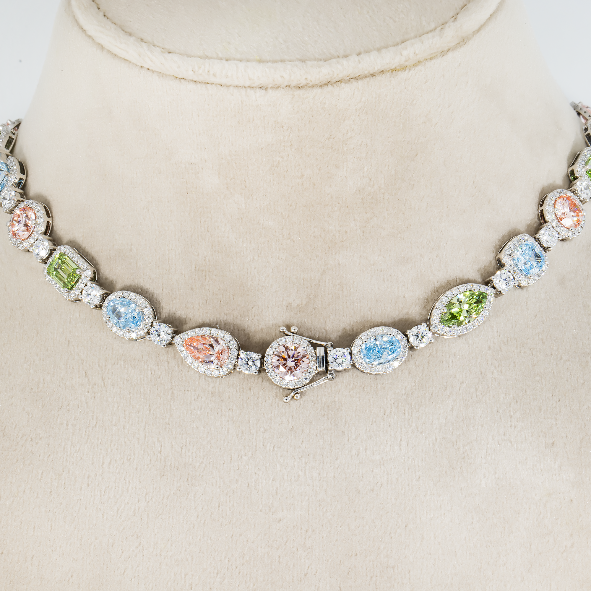 18K White Gold Multi Cut & Fancy Color Diamond Necklace 36.81Ct (Matching Set) Jewelry