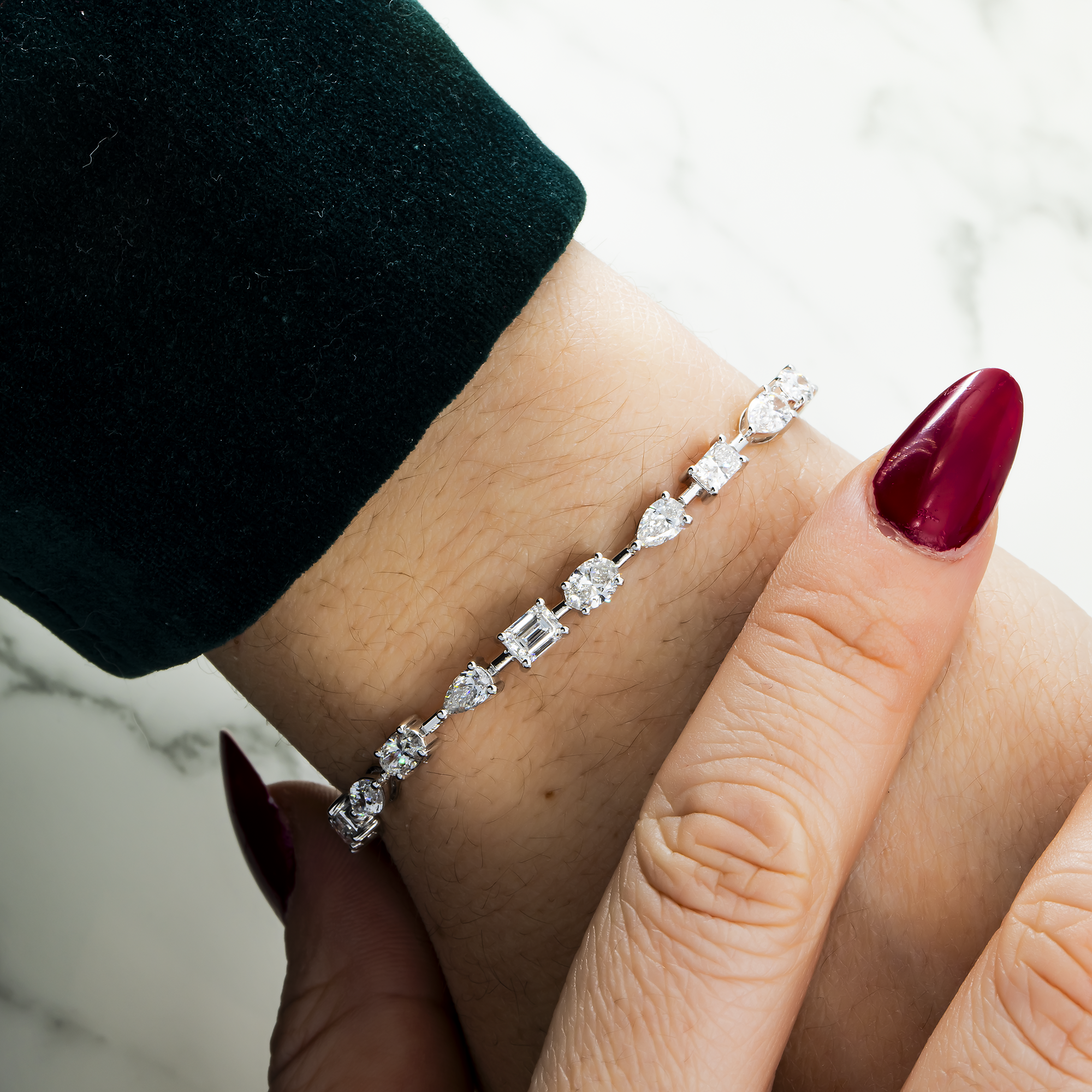 14K White Gold Multi Cut Diamond Satellite Bracelet 7.42Ct Bracelets