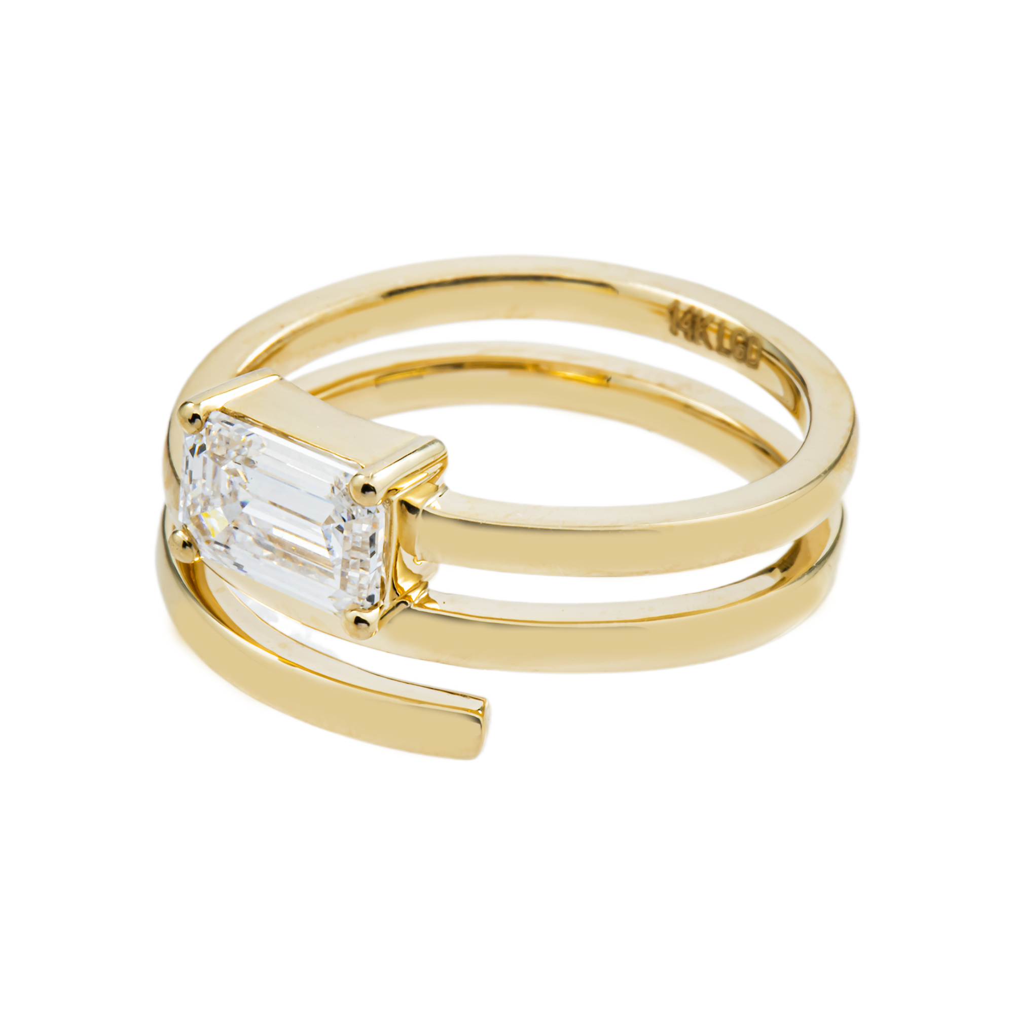 14K Yellow Gold Emerald Diamond Spiral Wrap Ring 1.09ct