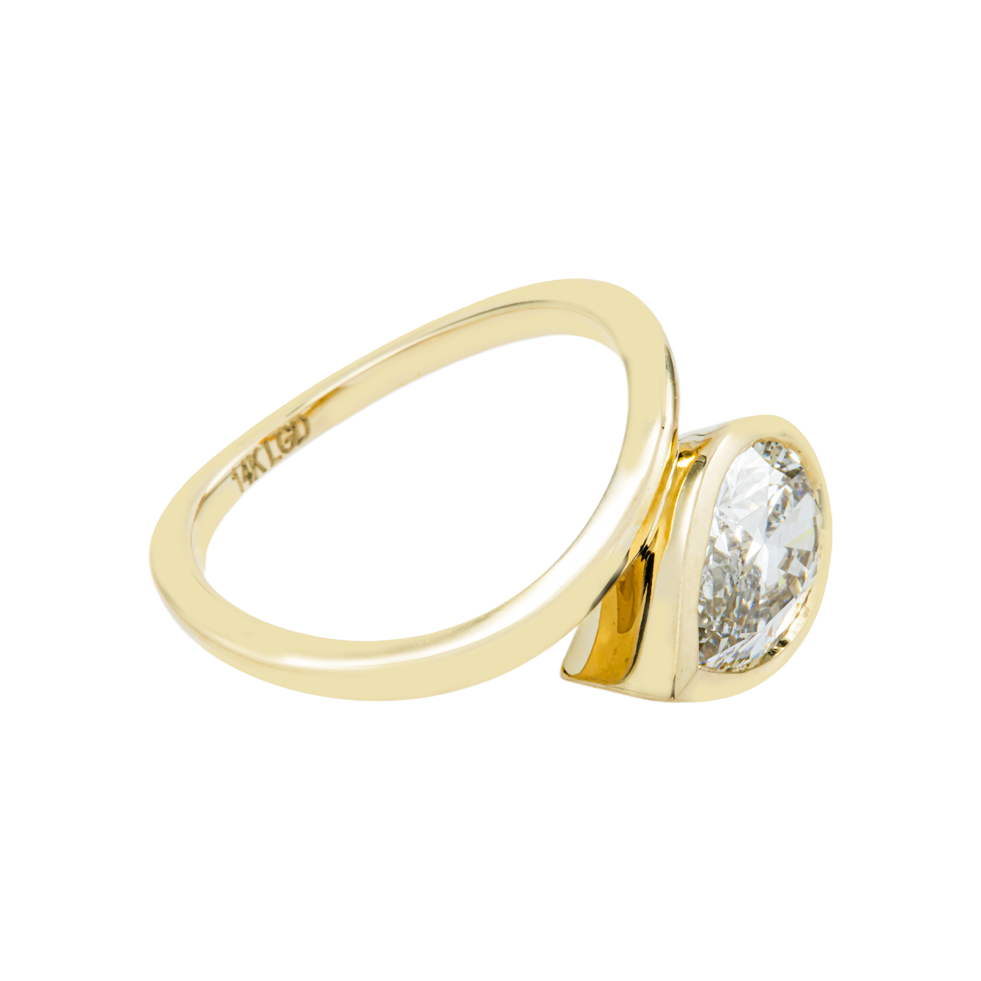 14K Yellow Gold Floating Bezel Set Pear Cut Diamond Ring 2.02ct