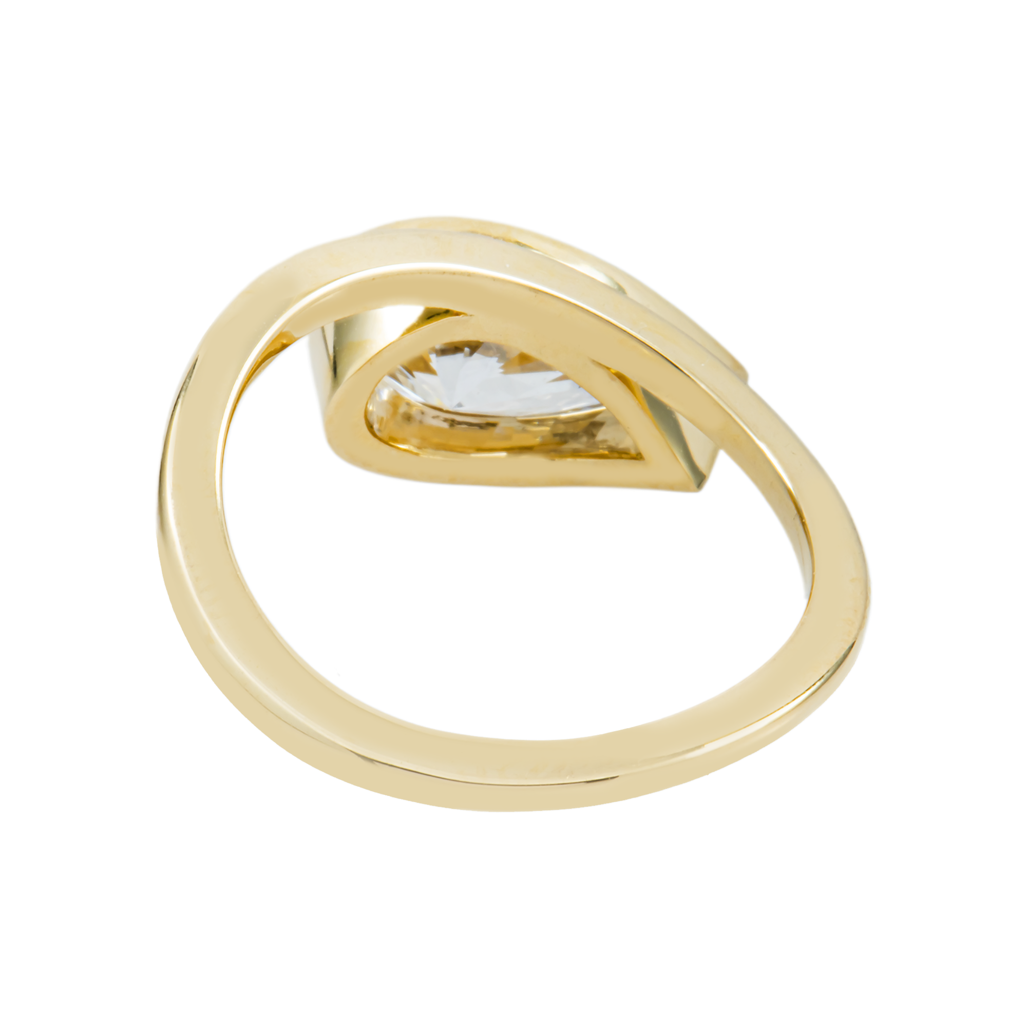 14K Yellow Gold Floating Bezel Set Pear Cut Diamond Ring 2.02ct