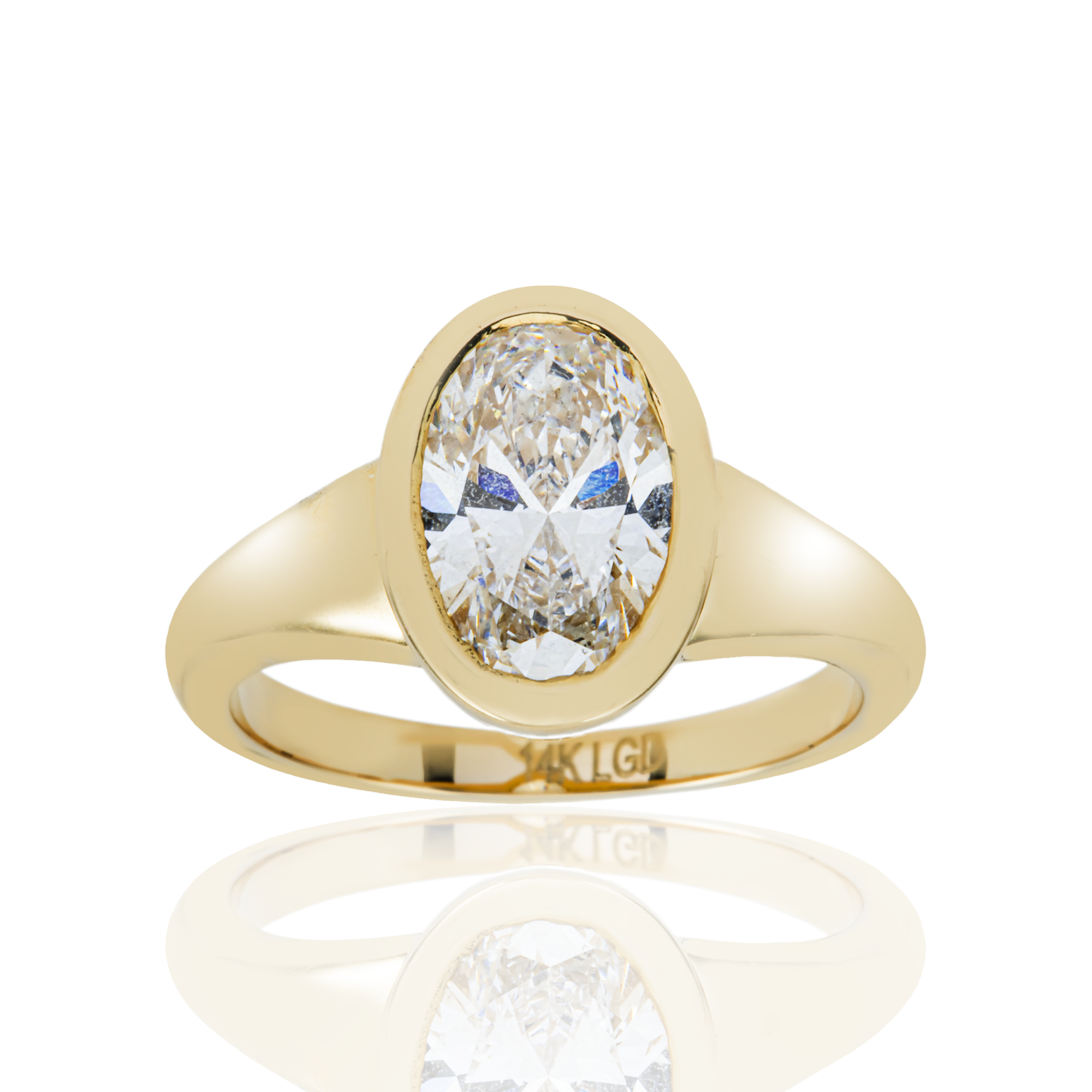 14K Yellow Gold Bezel Set Oval Cut Diamond Ring 2.22ct