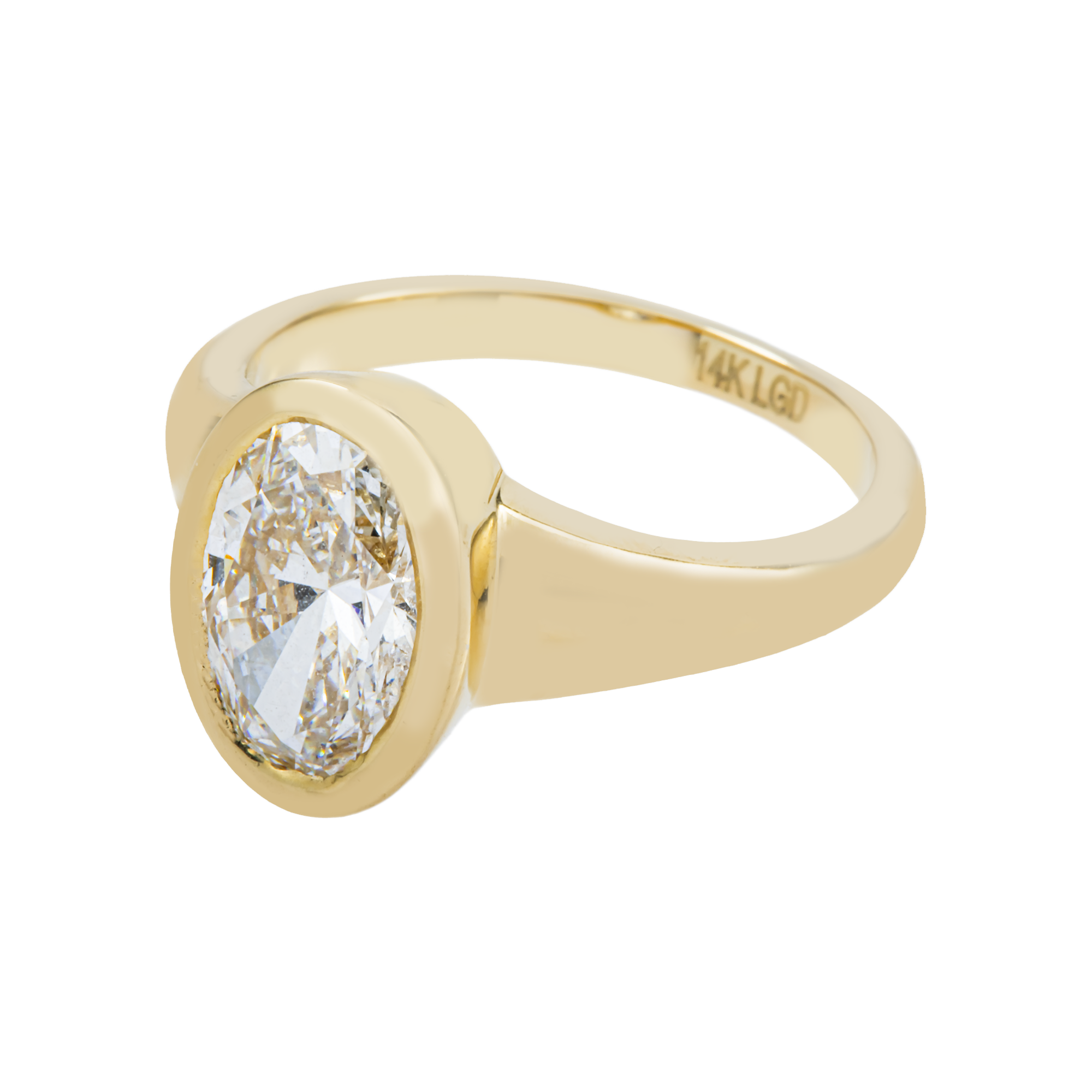 14K Yellow Gold Bezel Set Oval Cut Diamond Ring 2.22ct