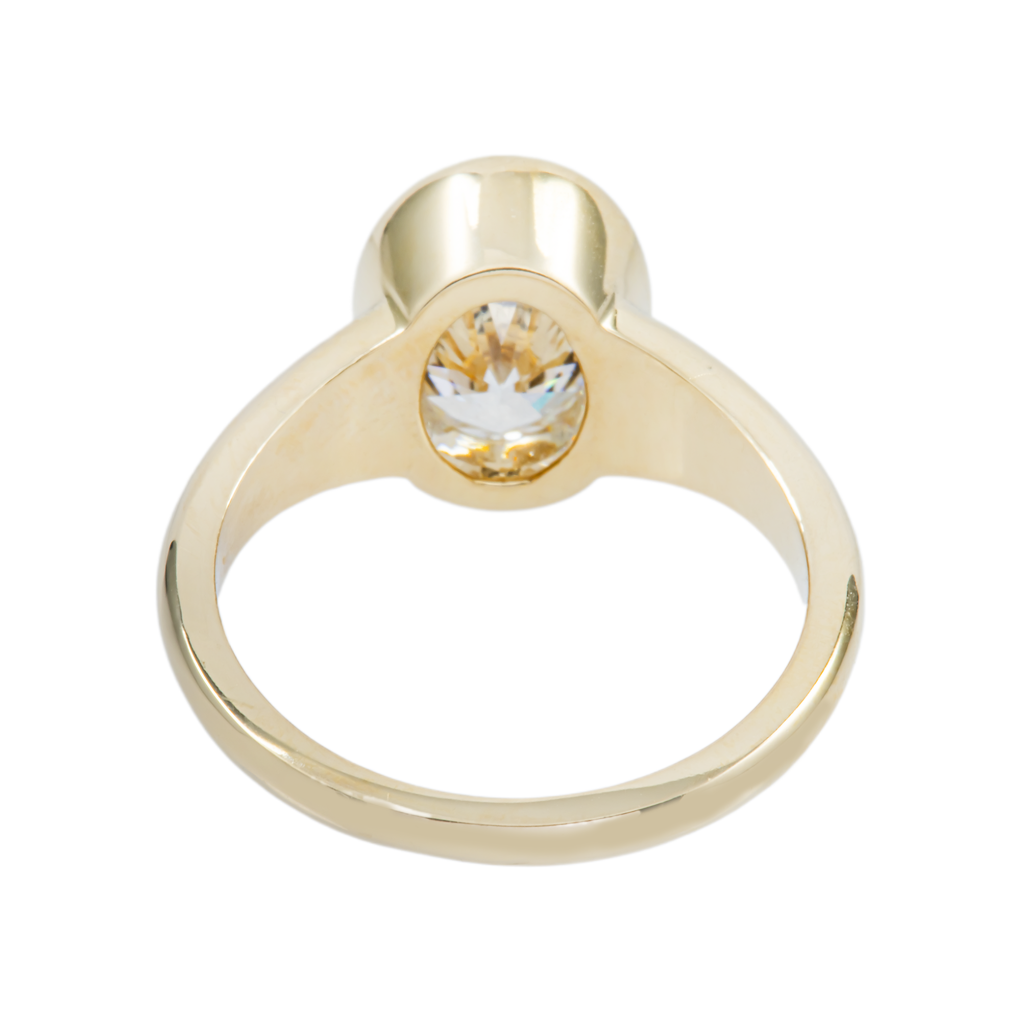 14K Yellow Gold Bezel Set Oval Cut Diamond Ring 2.22ct
