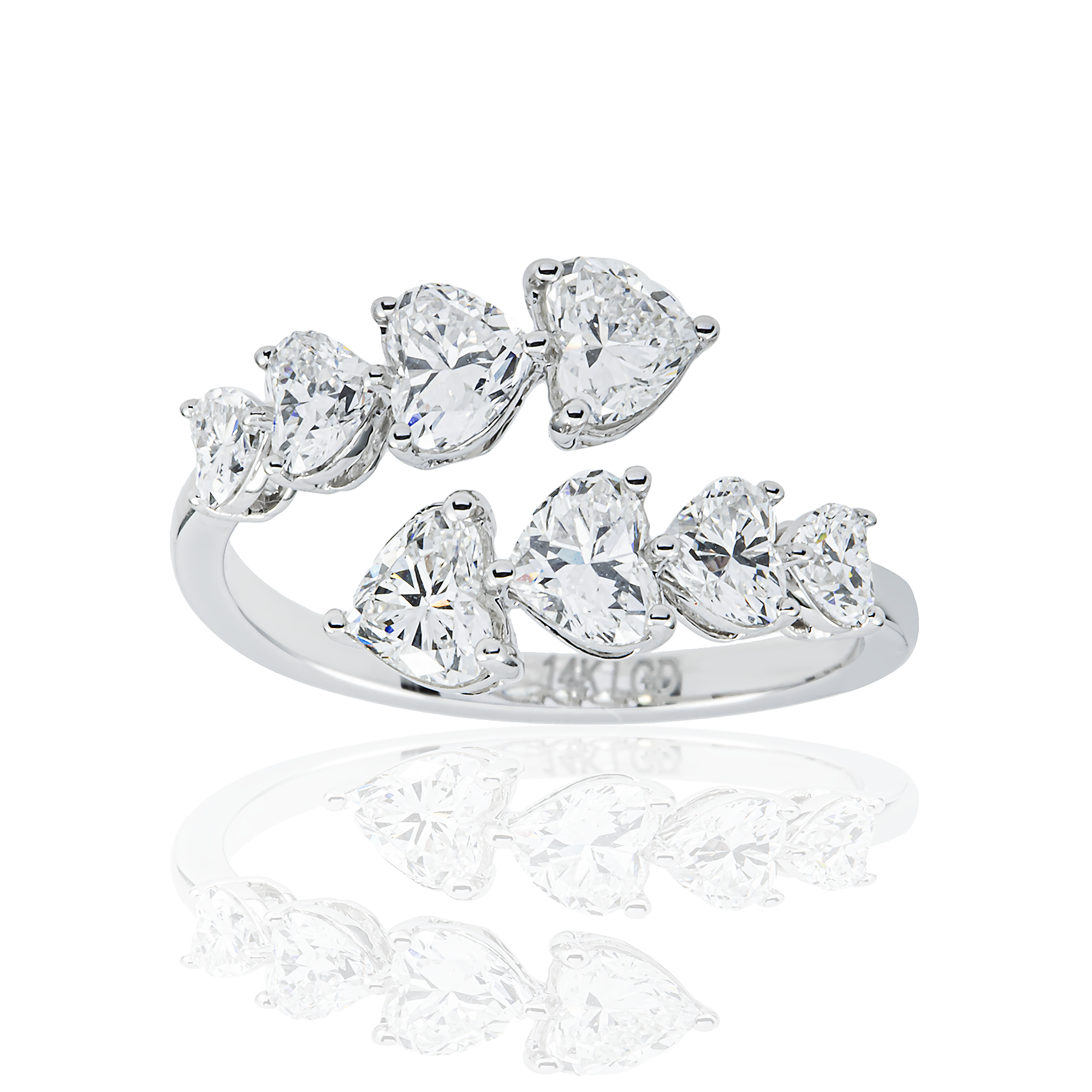 14K White Gold Heart Cut Diamond Wrap Ring 2.51ctw