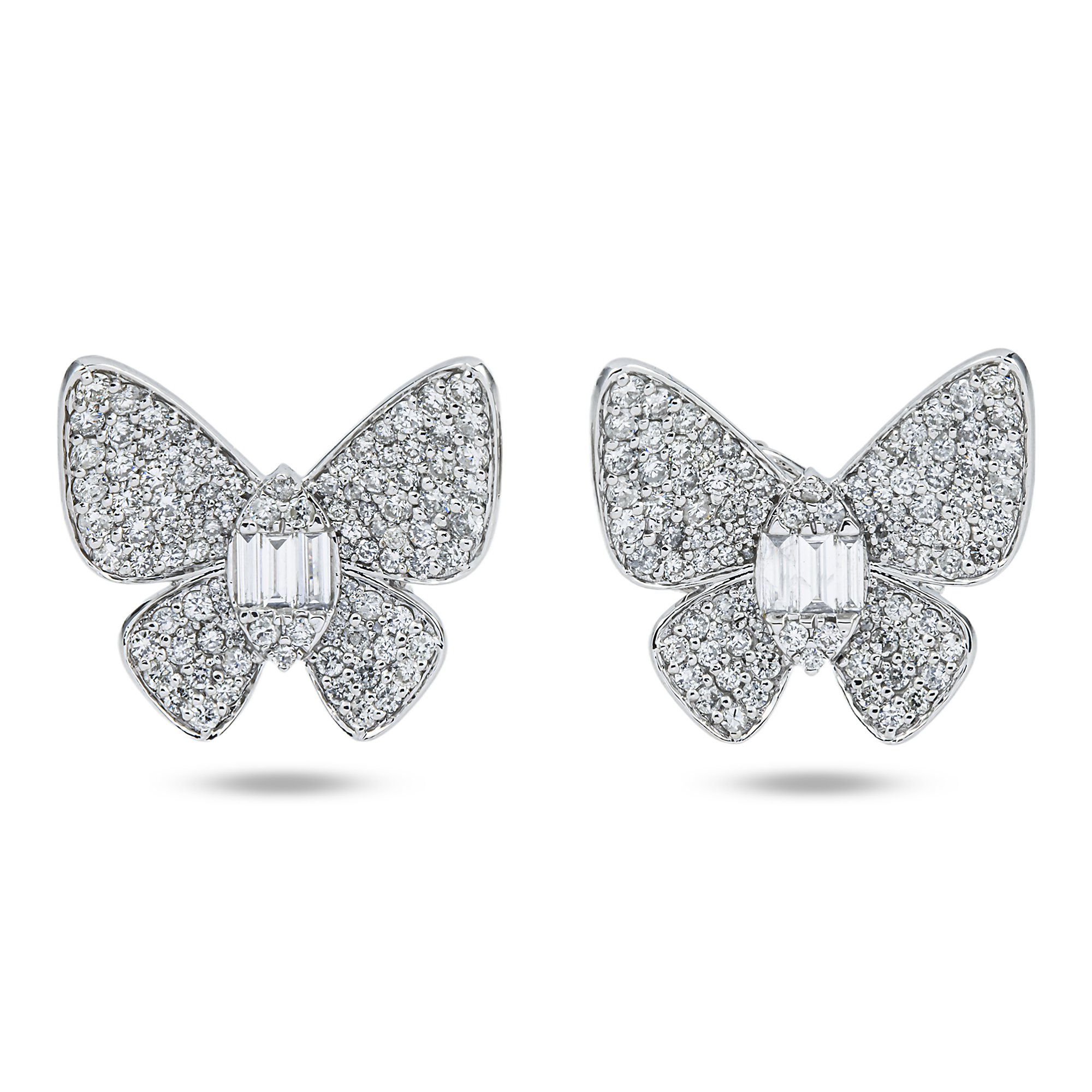 14K White Gold Round & Emerald Diamond Butterfly Stud Earrings 2.94ctw
