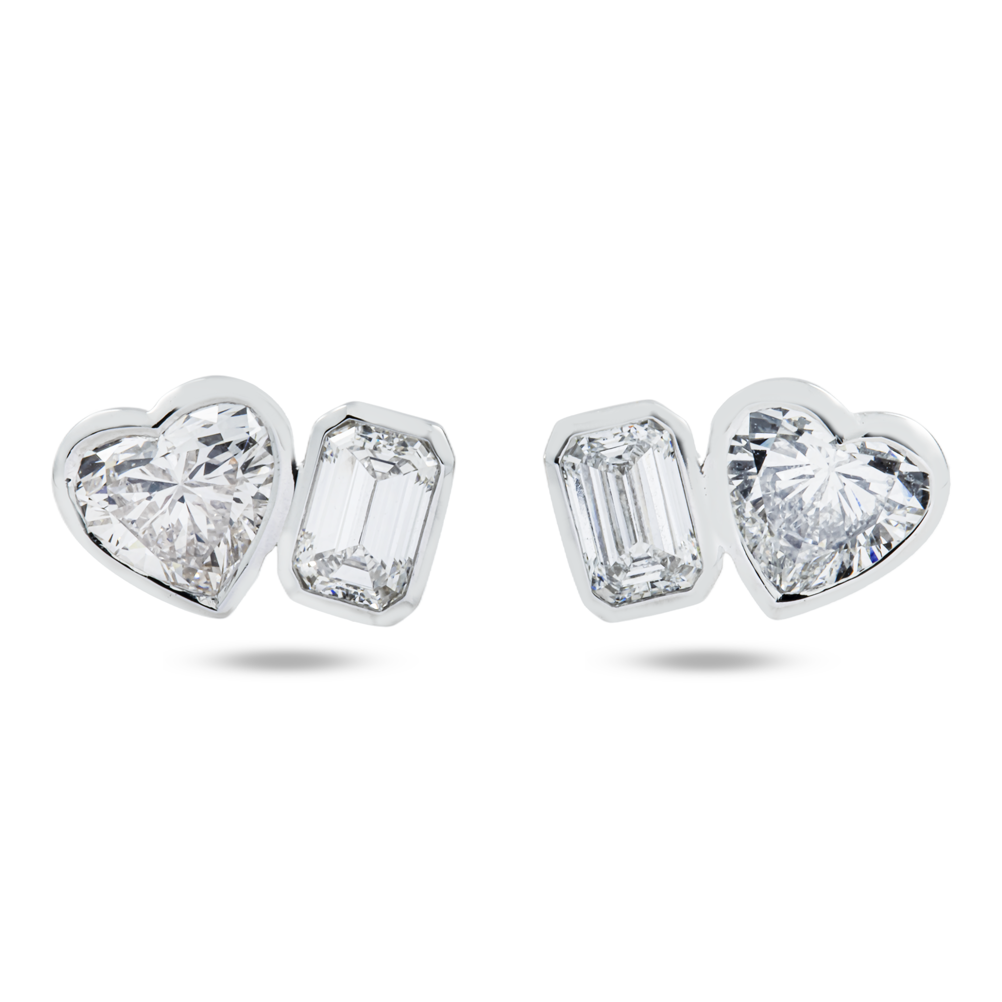 14K White Gold Heart & Emerald Cut Diamond Stud Earrings 3.14ctw
