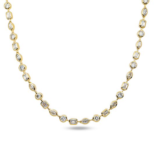 14K Yellow Gold Bezel Set Multi Cut Diamond Necklace 12.58ct