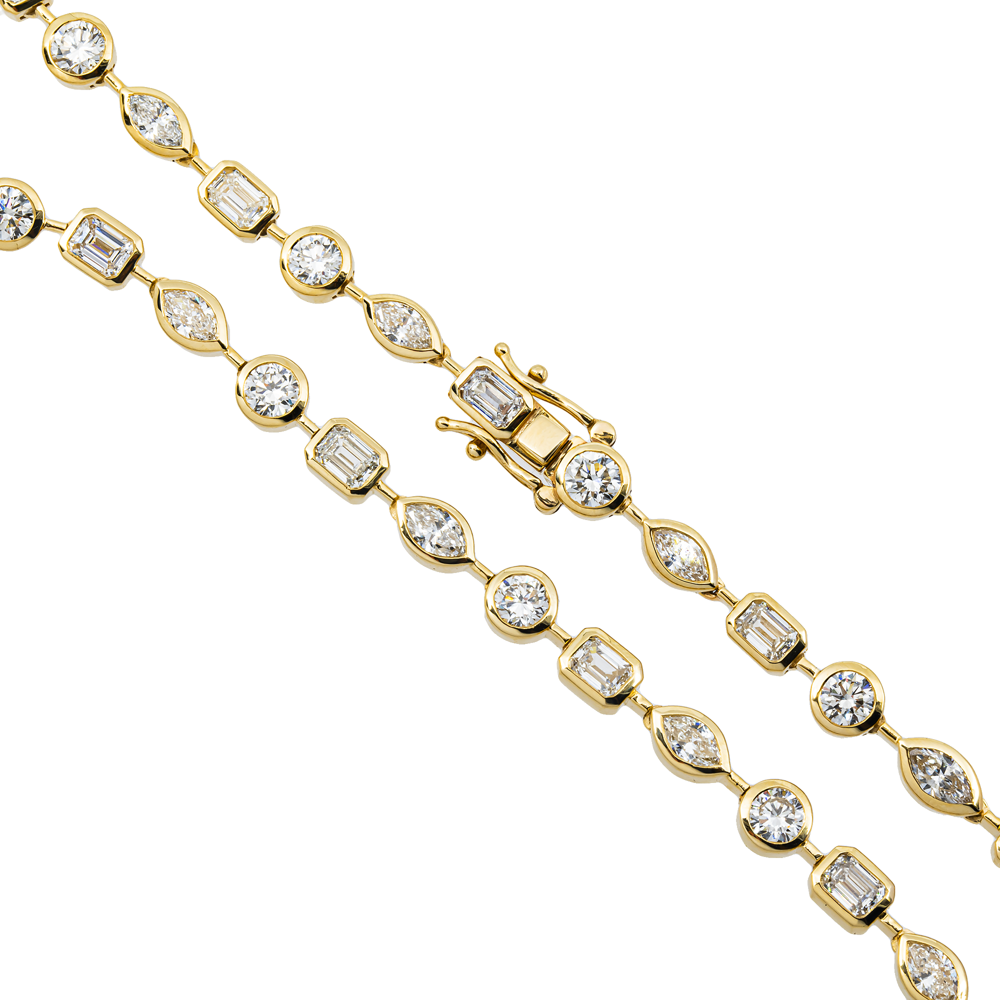 14K Yellow Gold Bezel Set Multi Cut Diamond Necklace 12.58ct