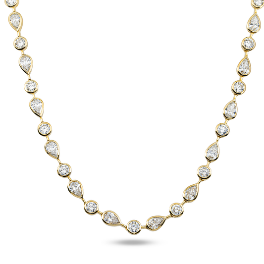 14K Yellow Gold Bezel Set Pear & Oval Cut Diamond Satellite Necklace 17.64ct