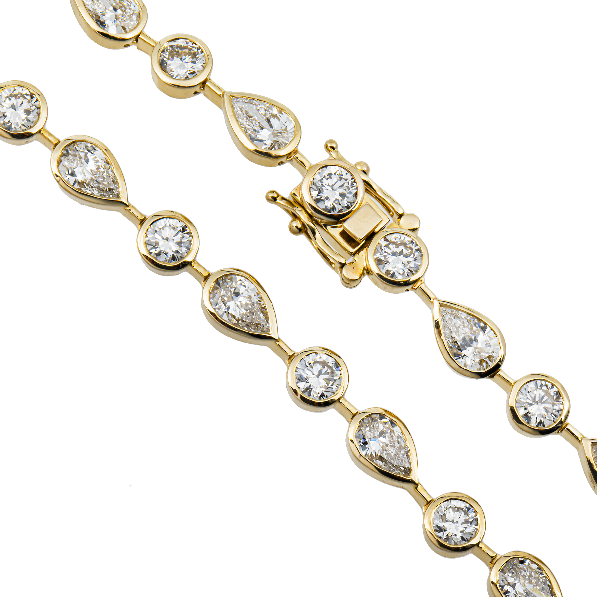 14K Yellow Gold Bezel Set Pear & Oval Cut Diamond Satellite Necklace 17.64ct