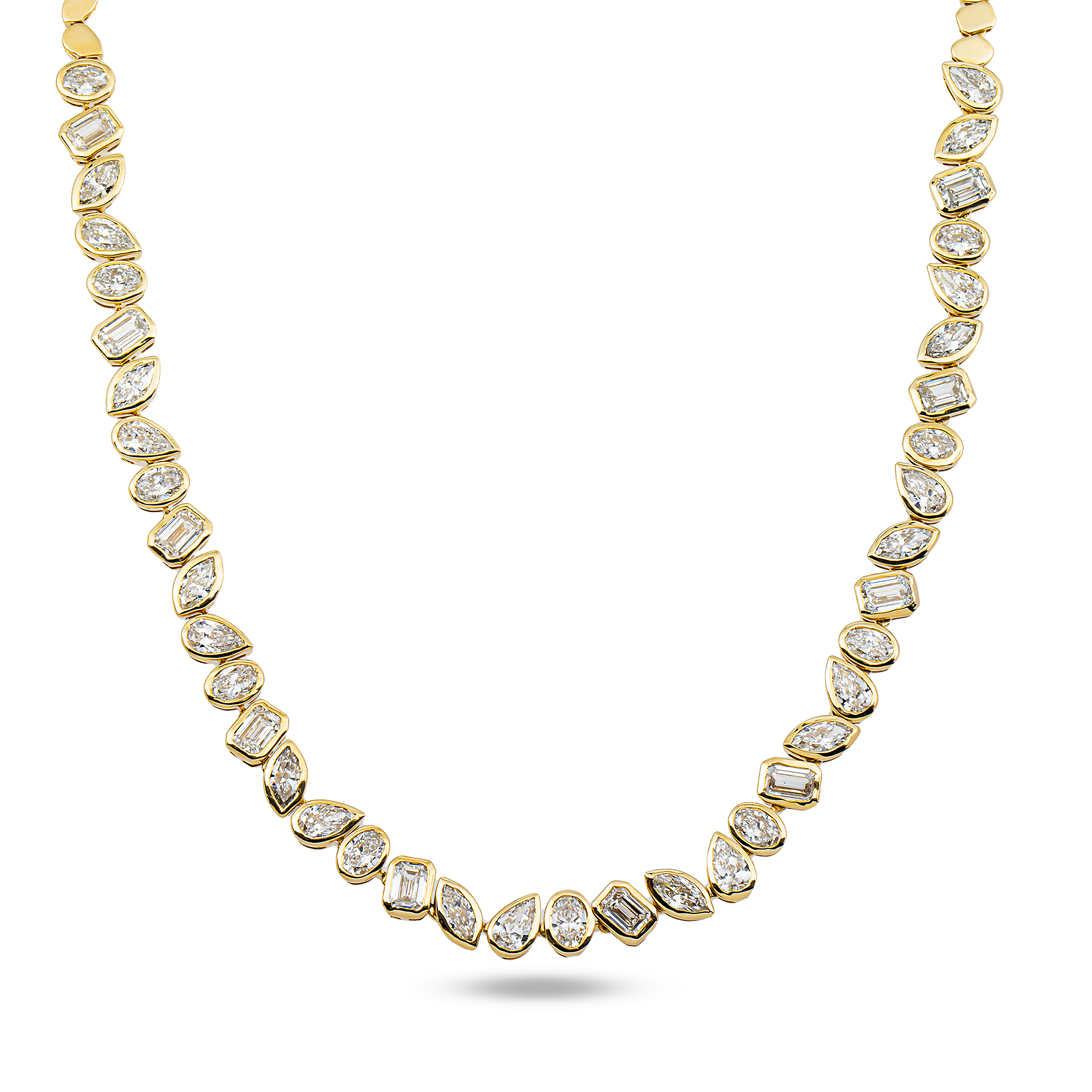 14K Yellow Gold Bezel Set Multi Cut Diamond Necklace 12.92ct