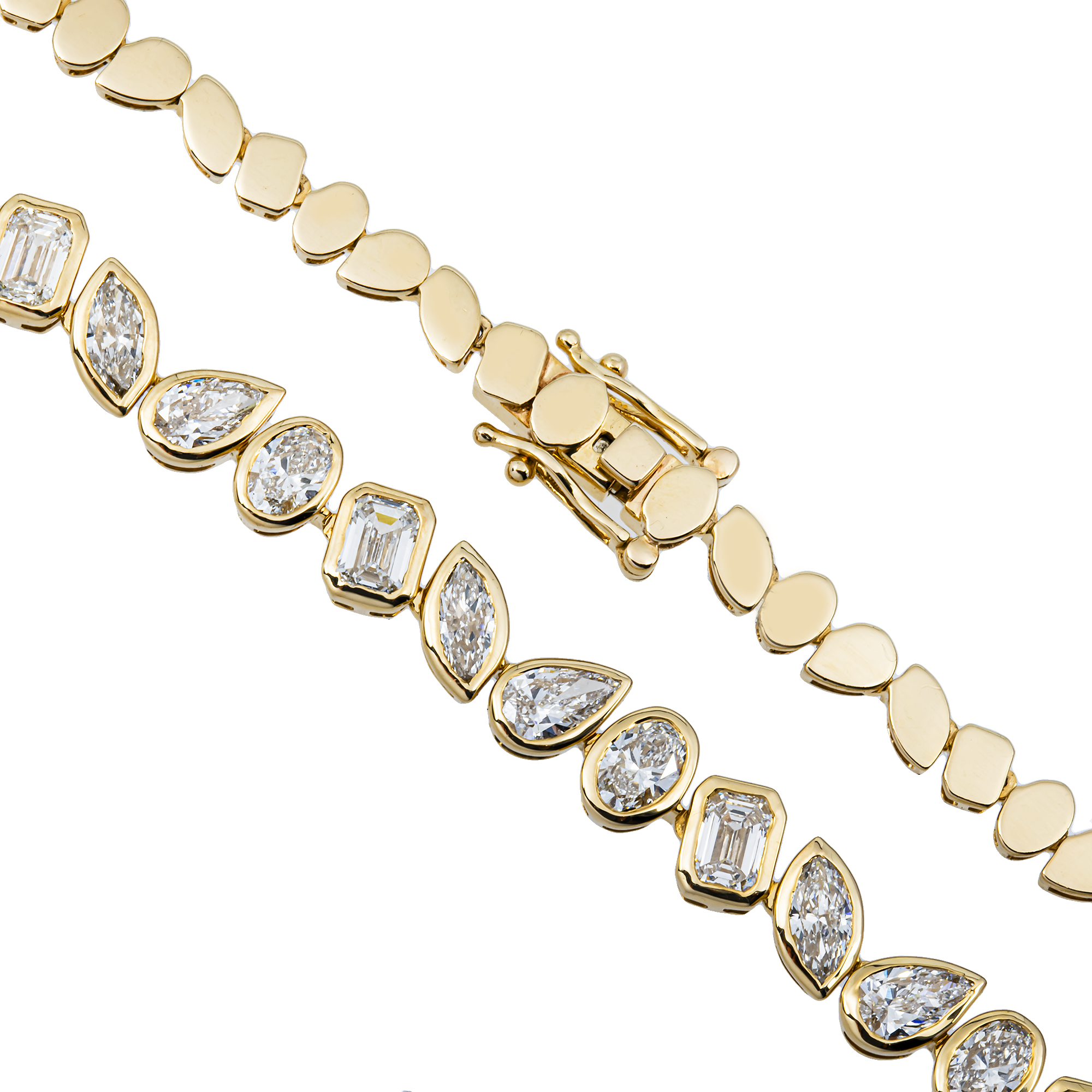 14K Yellow Gold Bezel Set Multi Cut Diamond Necklace 12.92ct