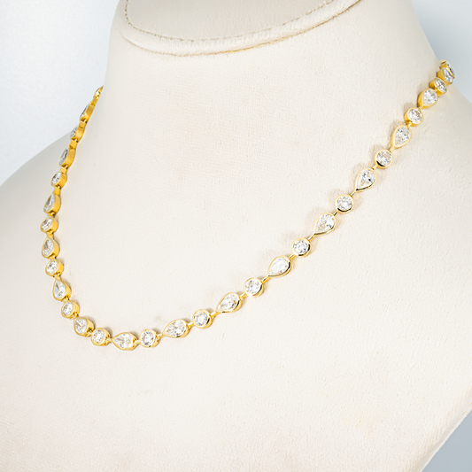 14K Yellow Gold Bezel Set Pear & Oval Cut Diamond Satellite Necklace 17.64ct
