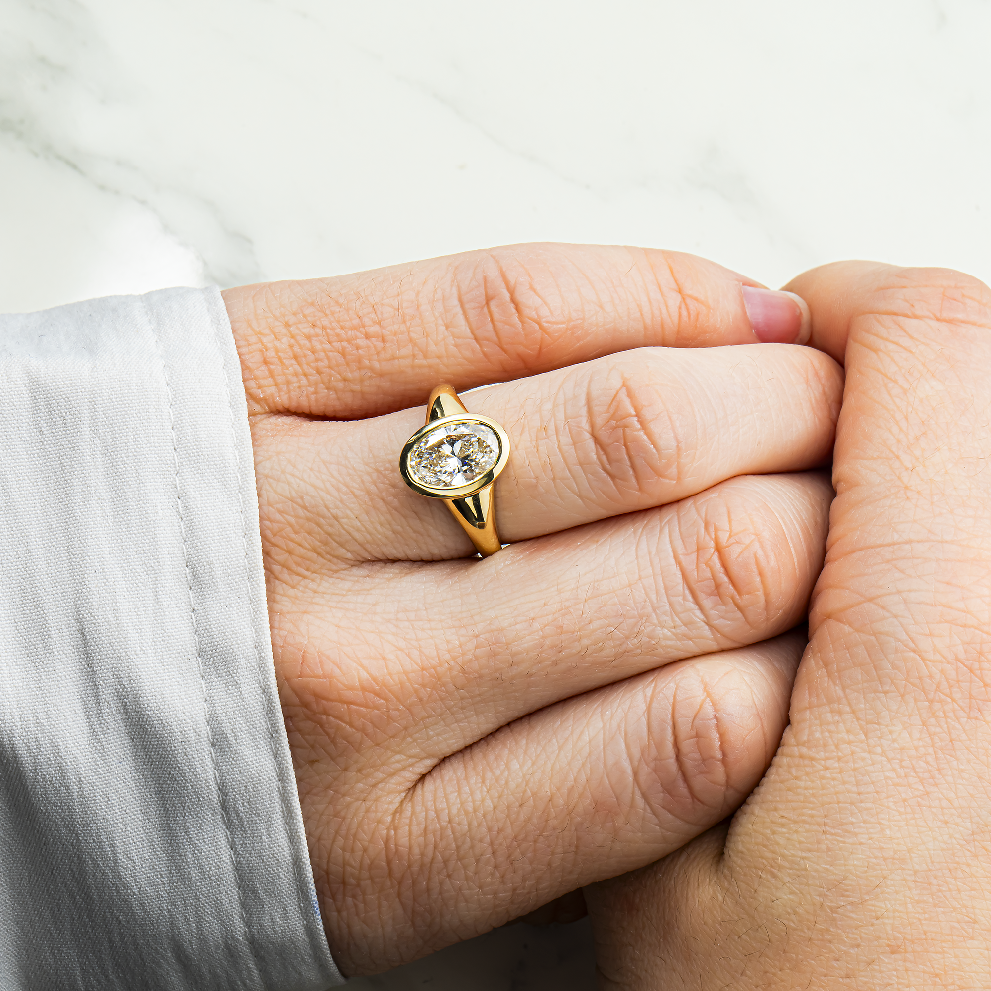 14K Yellow Gold Bezel Set Oval Cut Diamond Ring 2.22ct