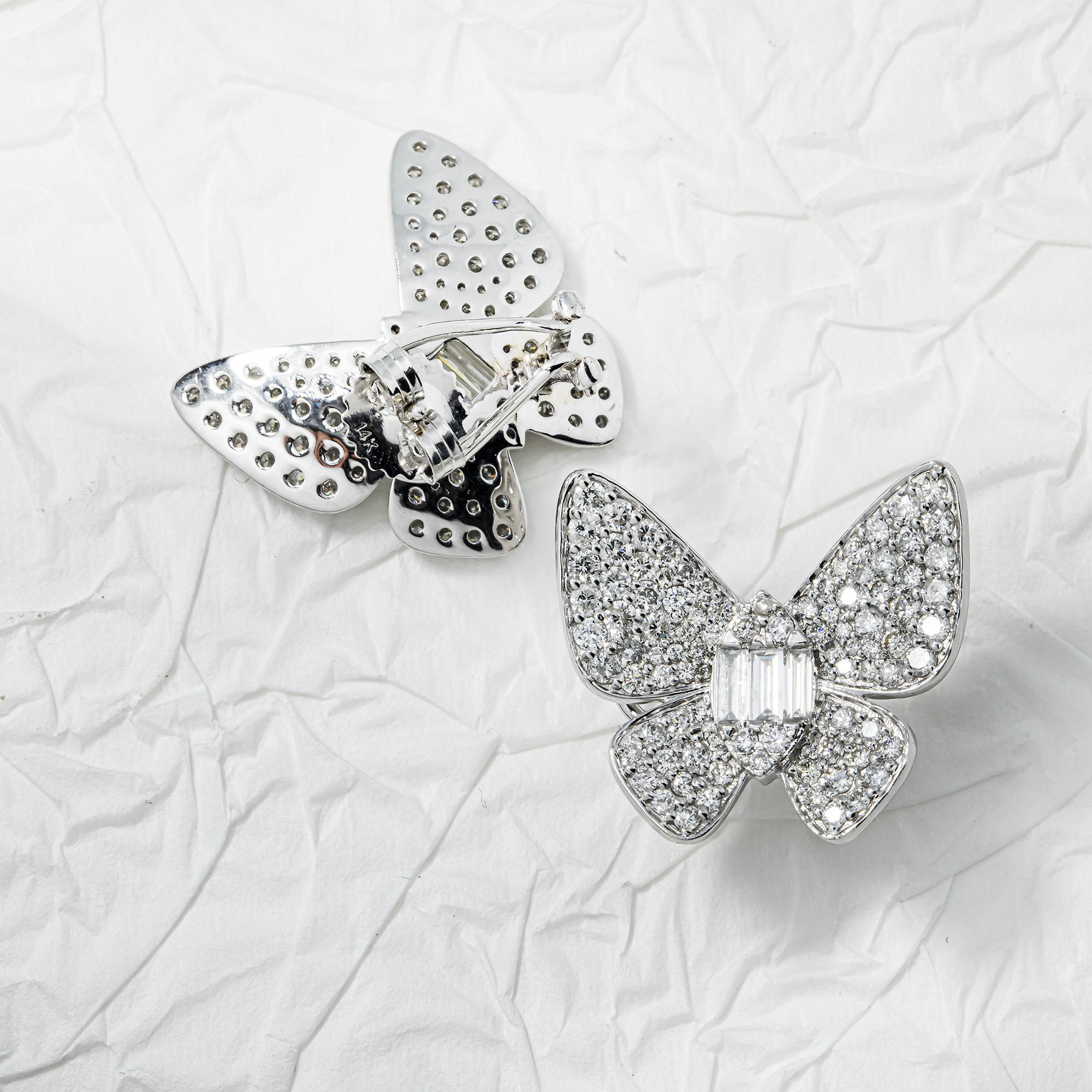 14K White Gold Round & Emerald Diamond Butterfly Stud Earrings 2.94ctw