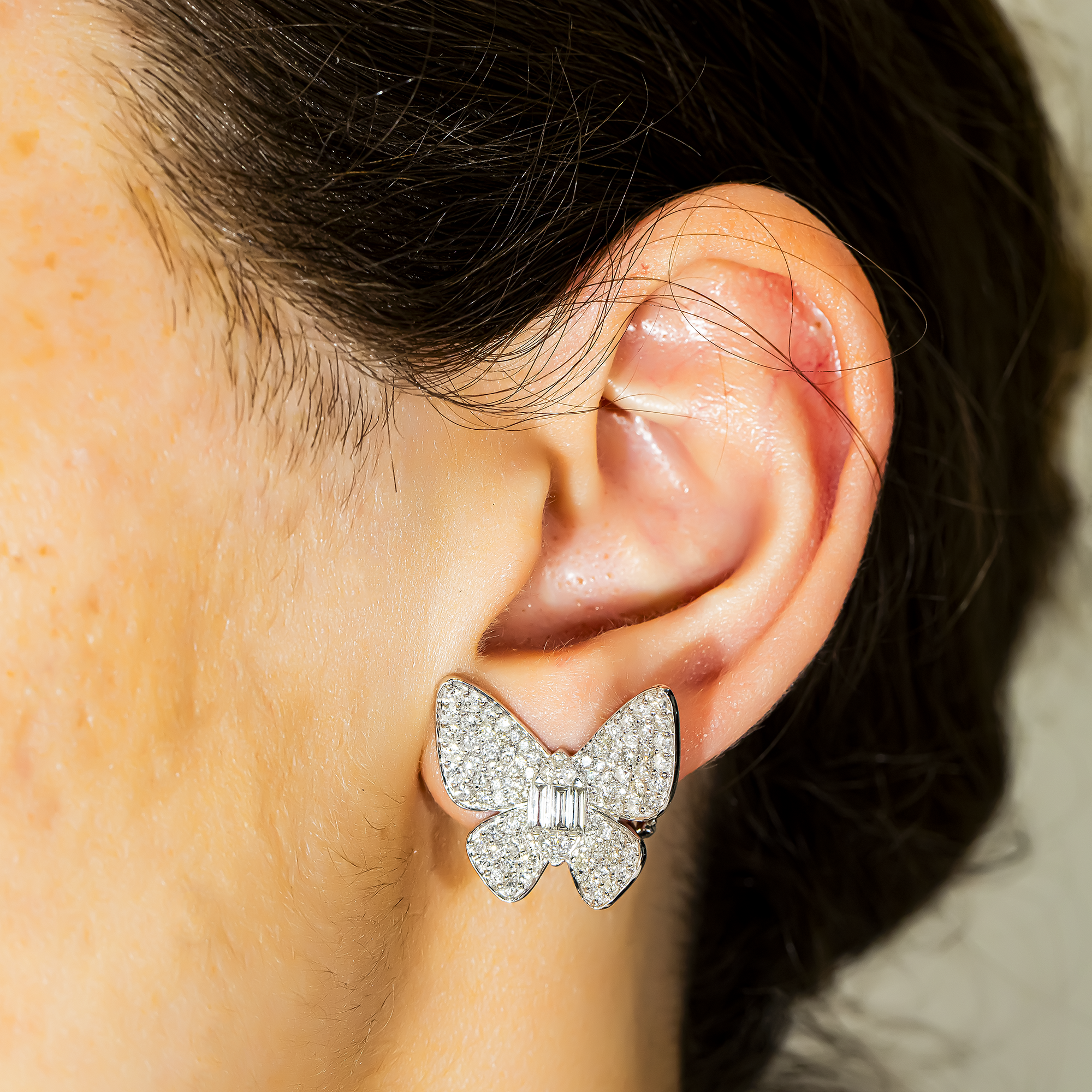 14K White Gold Round & Emerald Diamond Butterfly Stud Earrings 2.94ctw