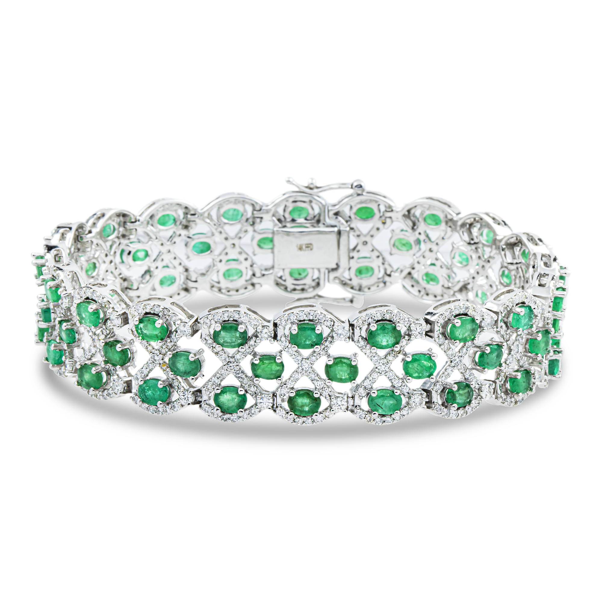 14K White Gold Enchanted Garden Emerald & Diamond Bracelet
