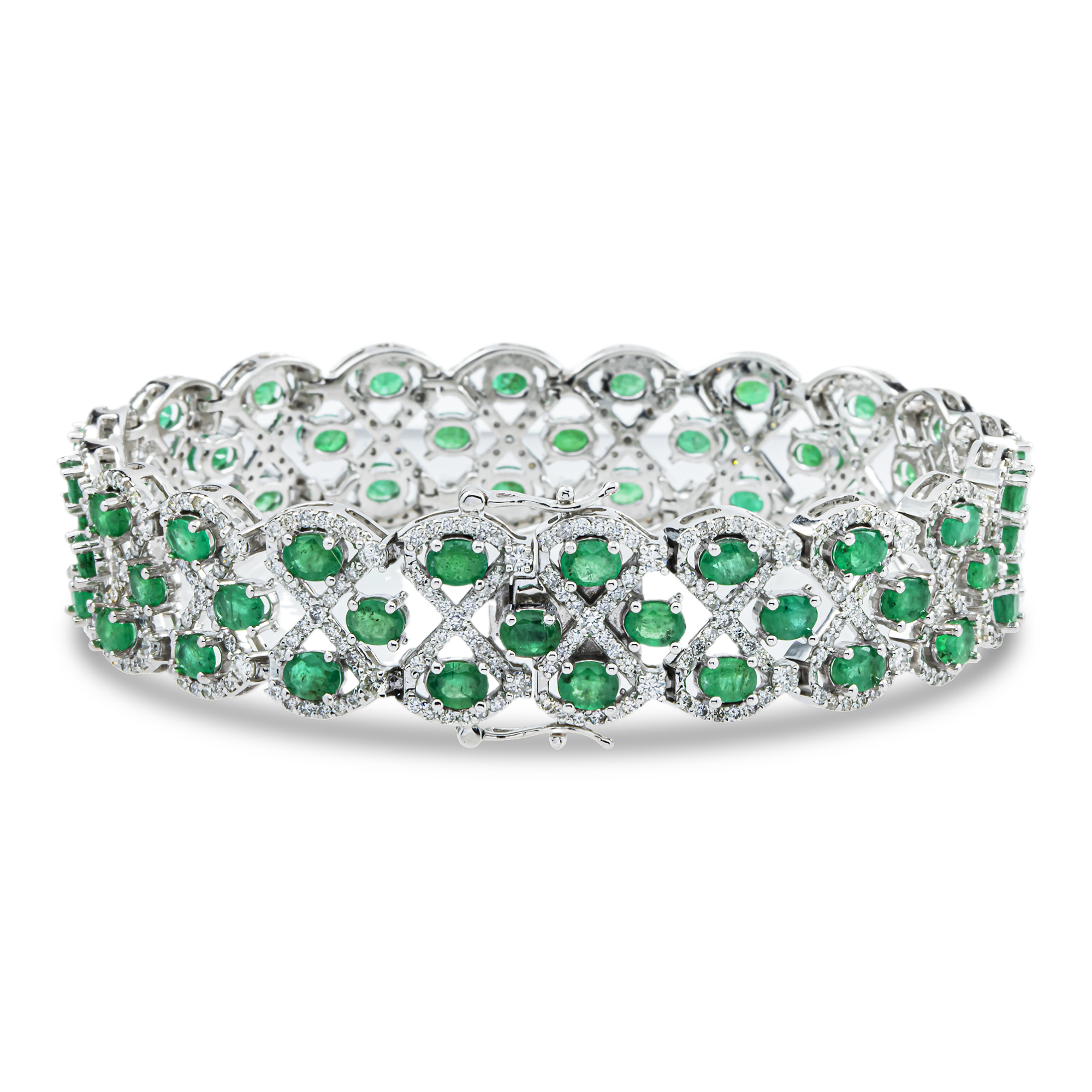 14K White Gold Enchanted Garden Emerald & Diamond Bracelet