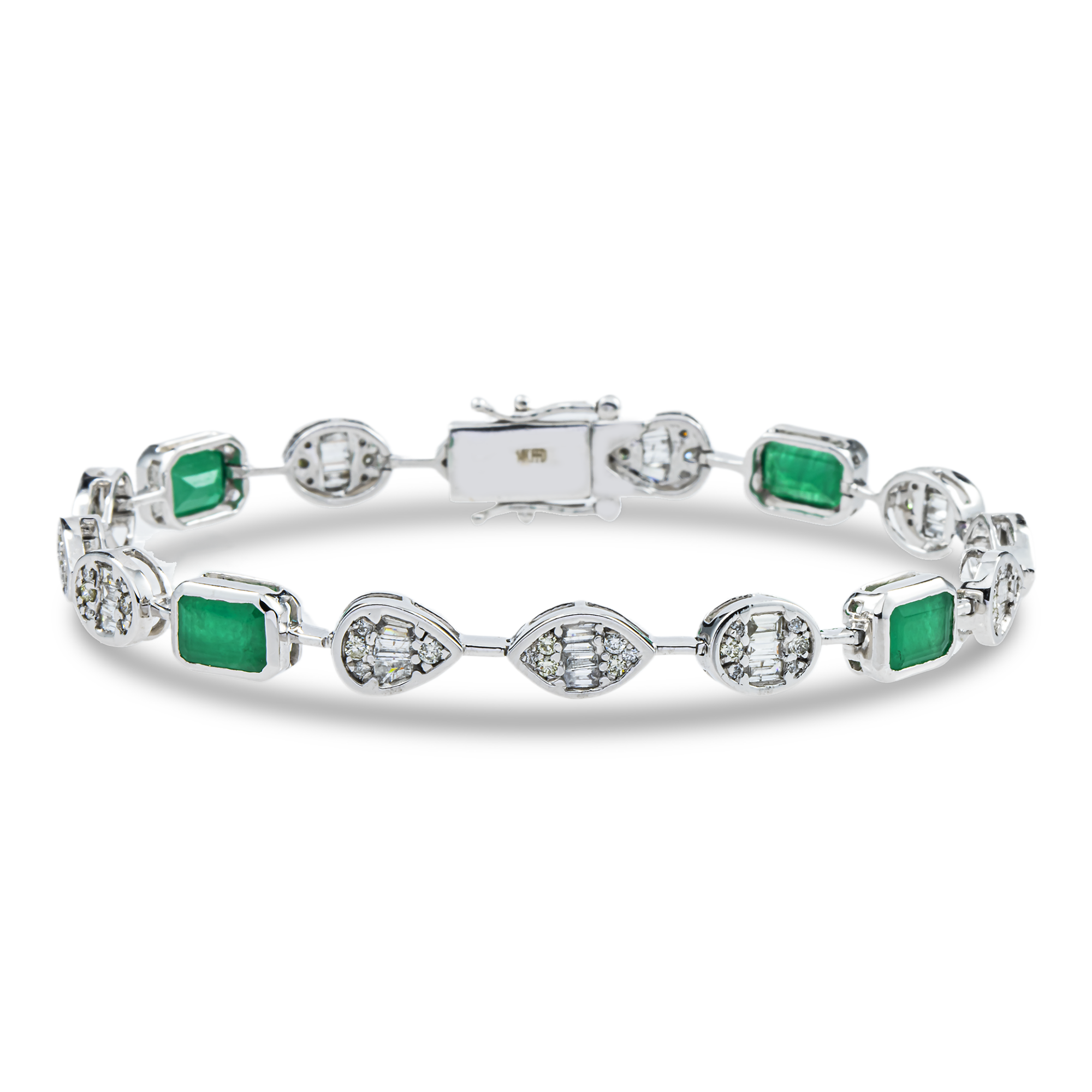 14K White Gold Emerald & Diamond Satellite Bracelet 5.34ctw