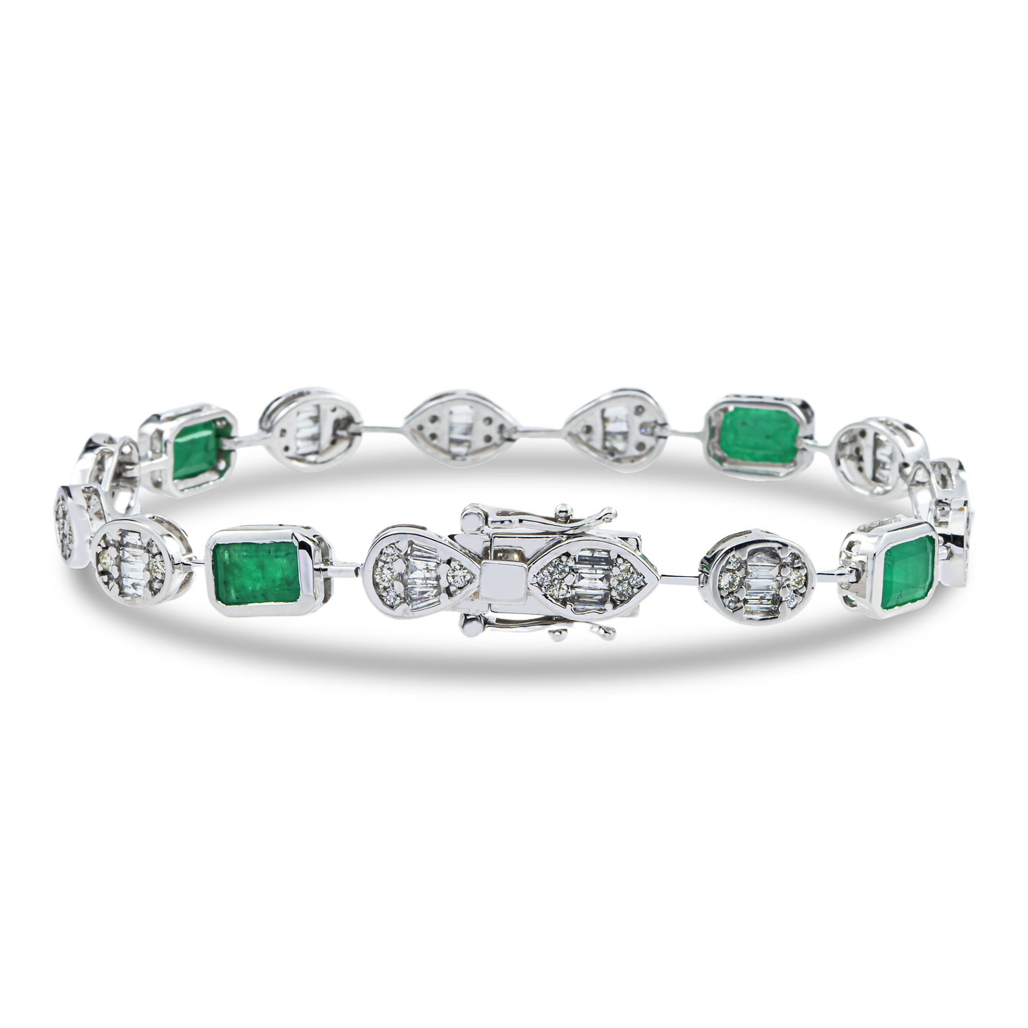 14K White Gold Emerald & Diamond Satellite Bracelet 5.34ctw