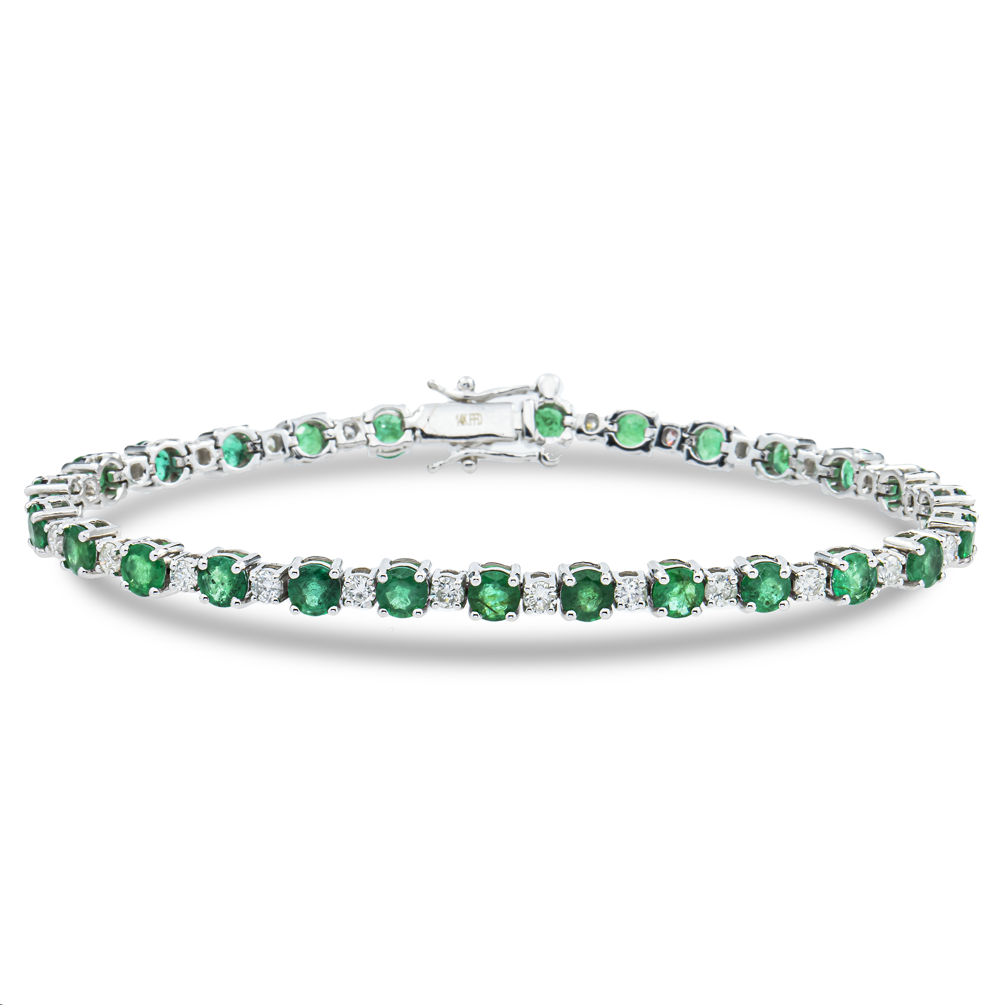 14K White Gold Round Emerald & Diamond Tennis Bracelet 7.32ctw