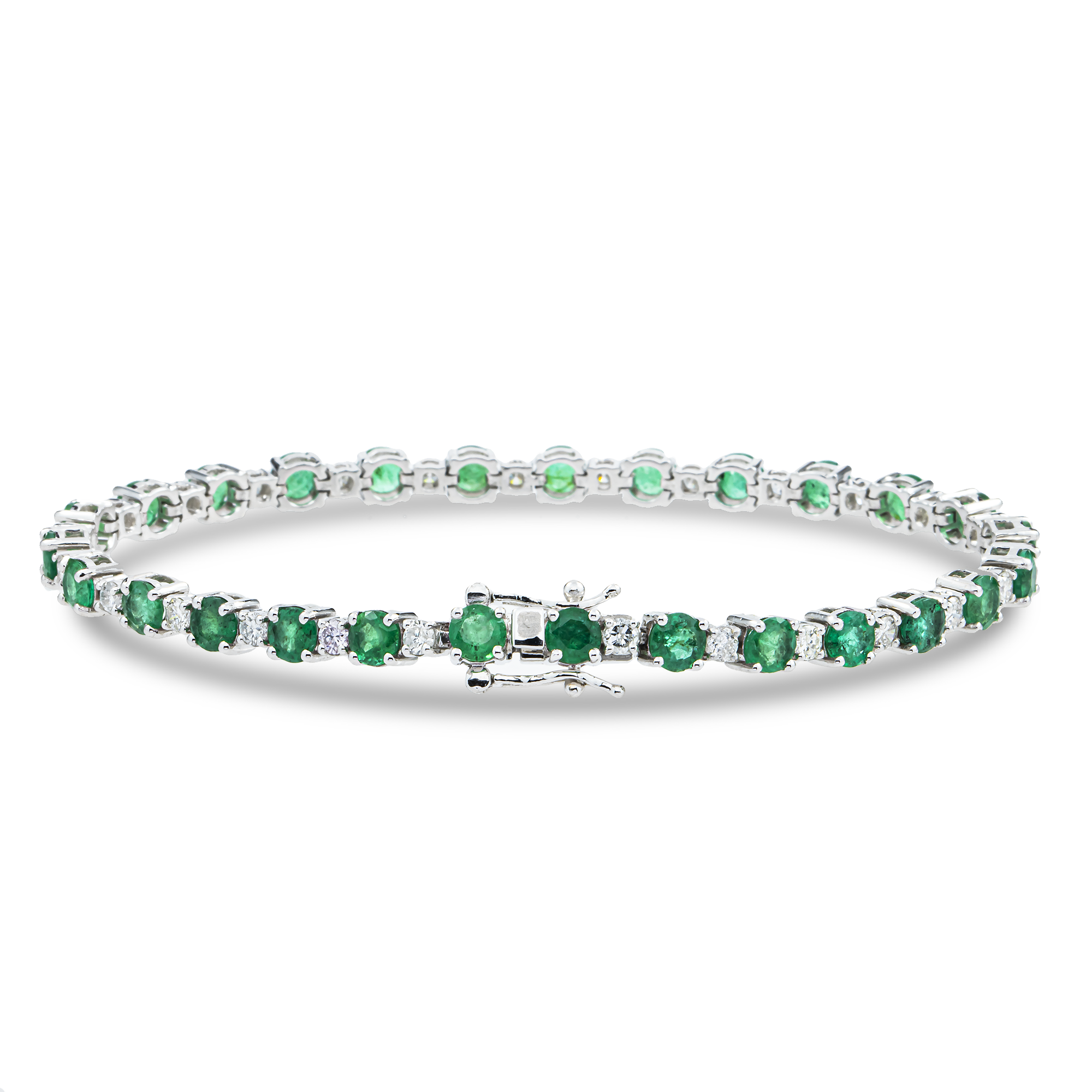 14K White Gold Round Emerald & Diamond Tennis Bracelet 7.32ctw